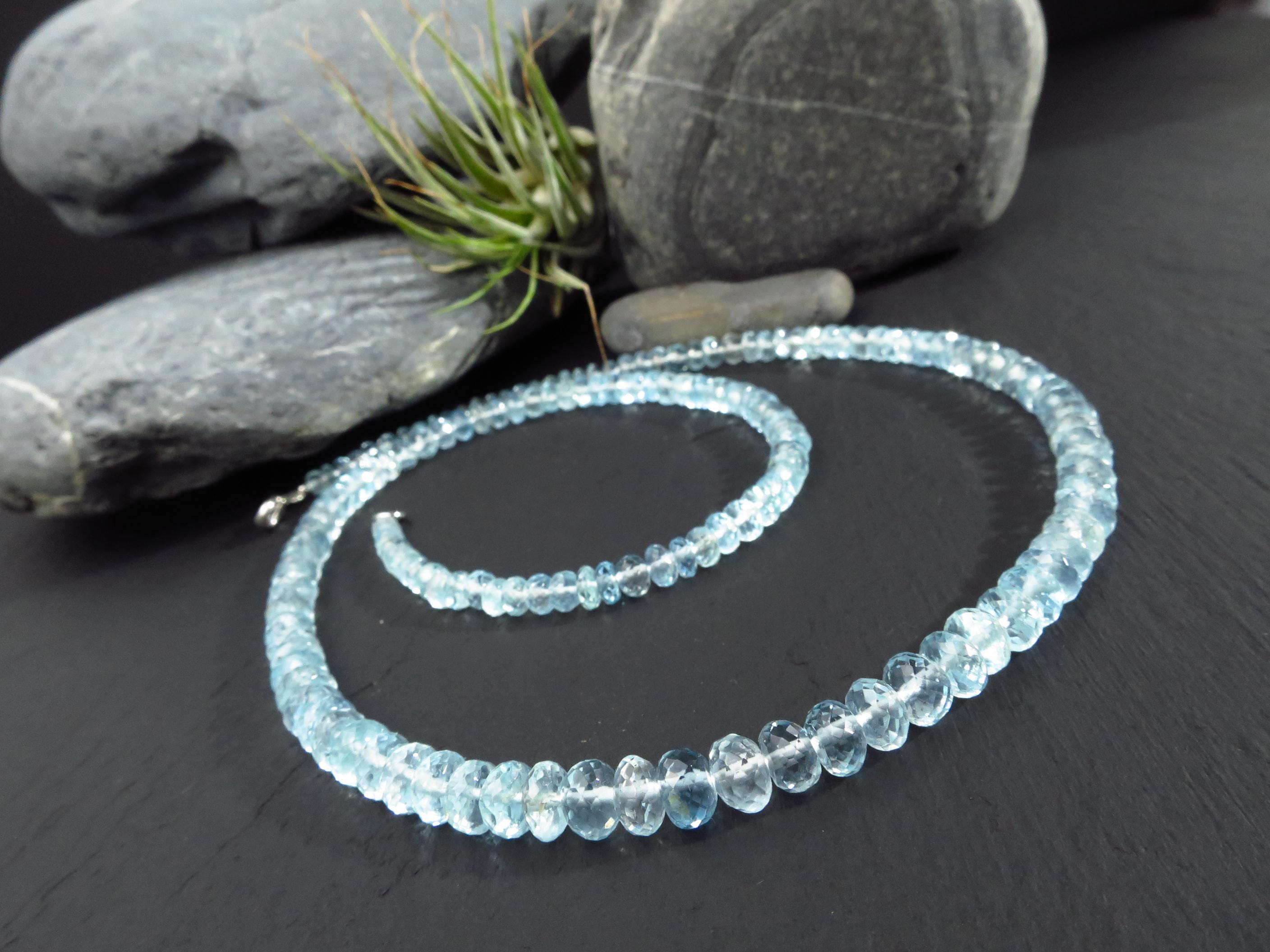 Aquamarin Kette natur Edelstein Collier facettiert