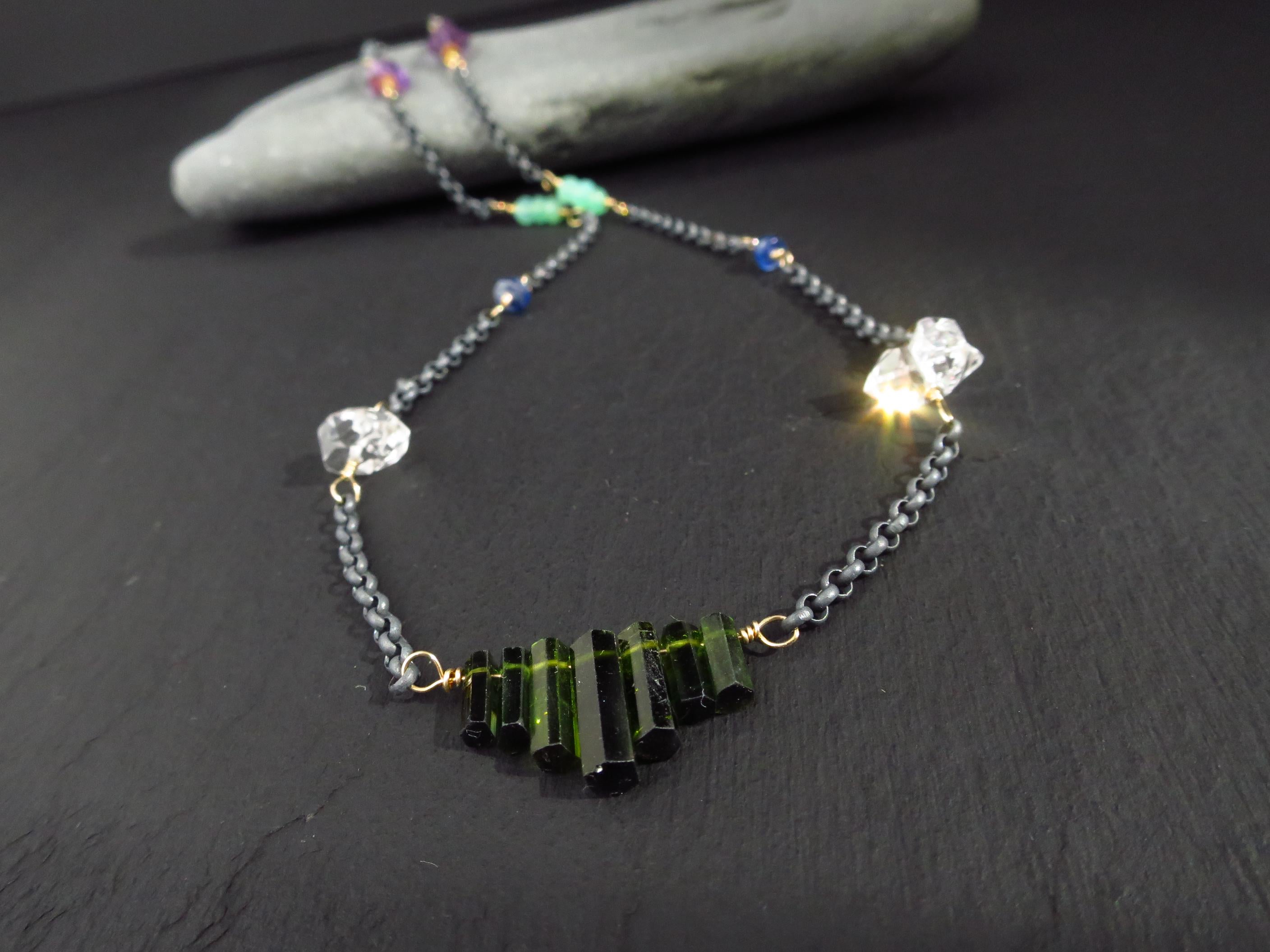 Turmalin Spitzen Kette bunte Edelstein Halskette Chrysopras