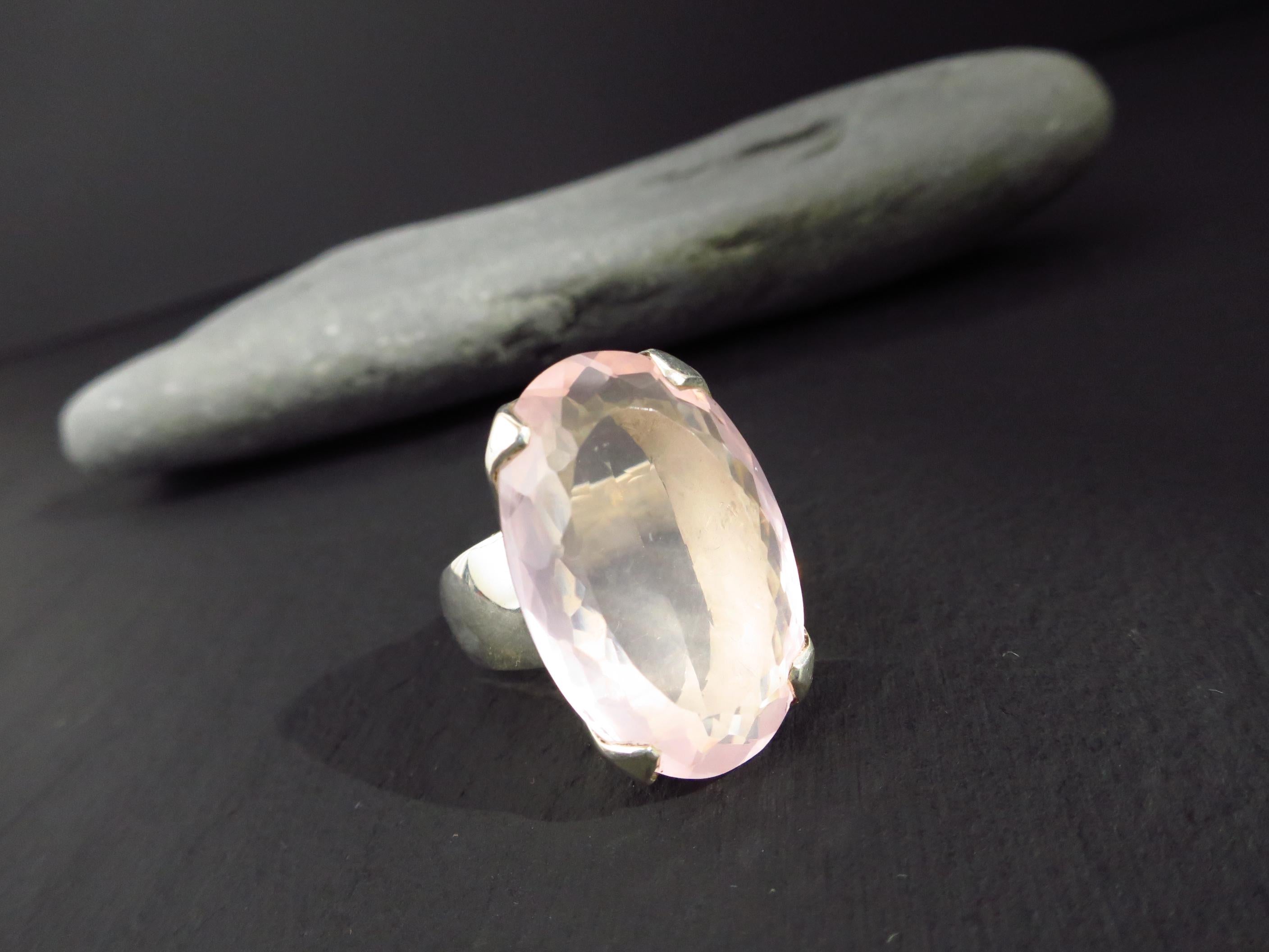 Rosenquarz Ring Silber Rosenquarz Statement Ring Silber rosa Edelstein Rosenquarz facettiert Ring Größe 8 Geburtstein Rosenquarz Ring