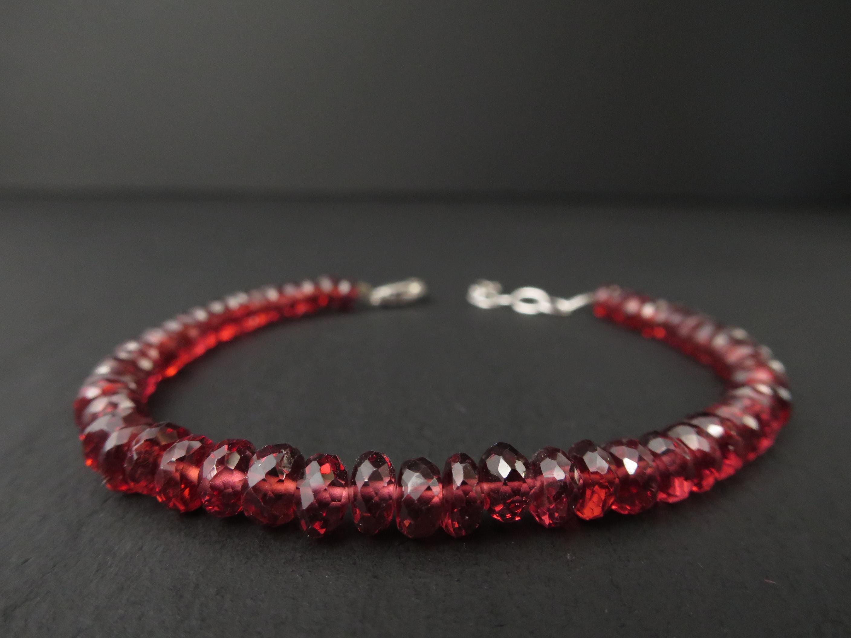 Granat Armband facettiert mit 925 Silber Verschluss
