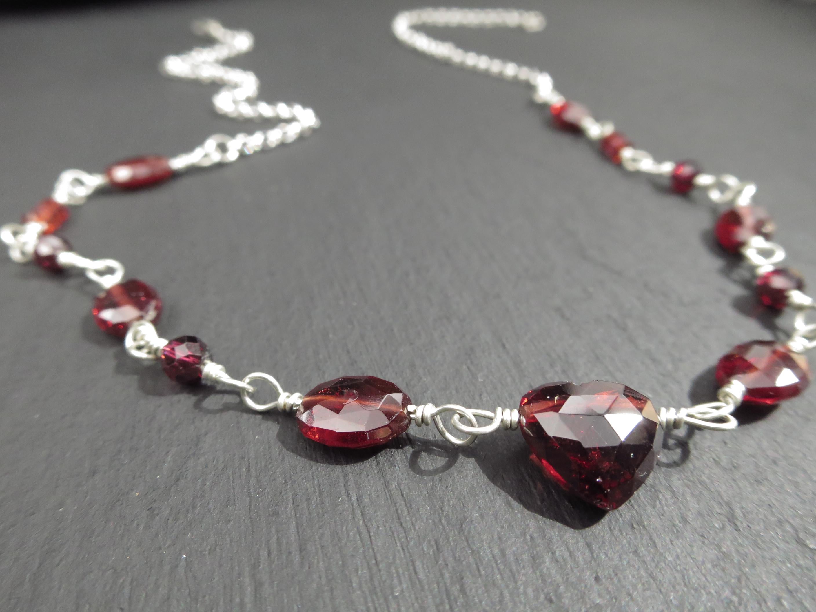 Granat Herz Kette Argentium Silber Edelstein Collier 47 cm