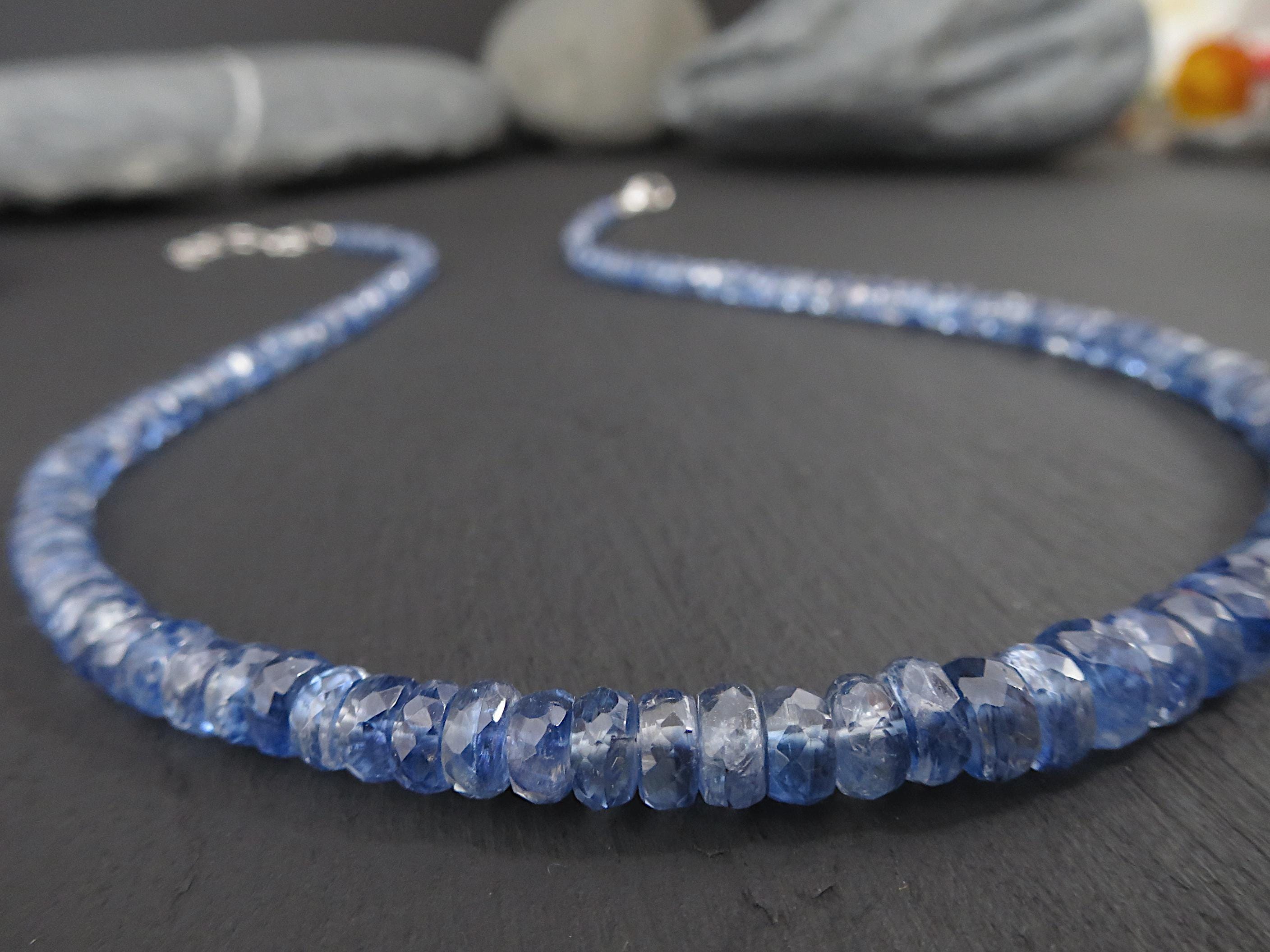 Kyanit Kette mit Verlängerungskette Edelsteinkette blau