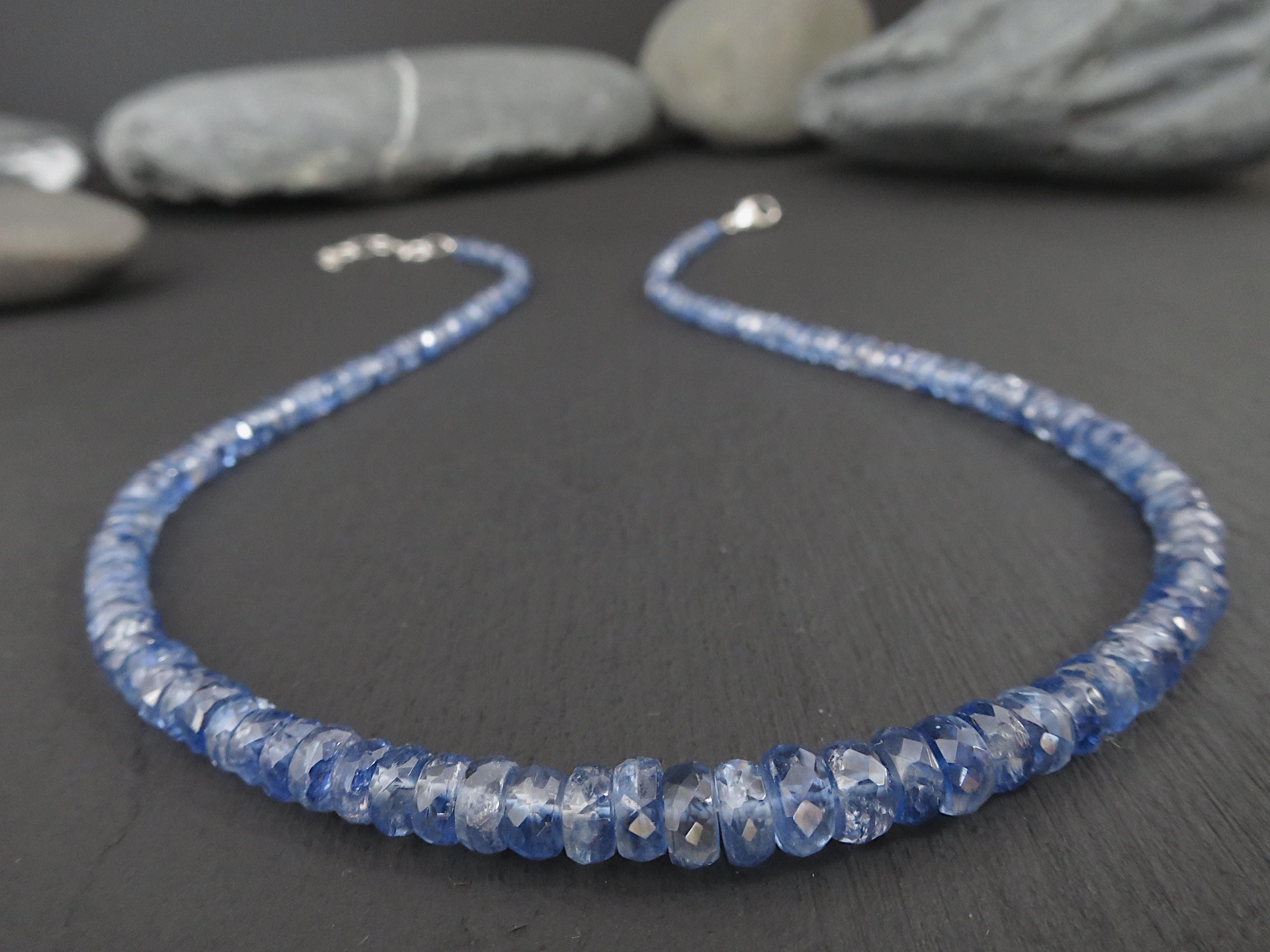 Kyanit Kette mit Verlängerungskette Edelsteinkette blau