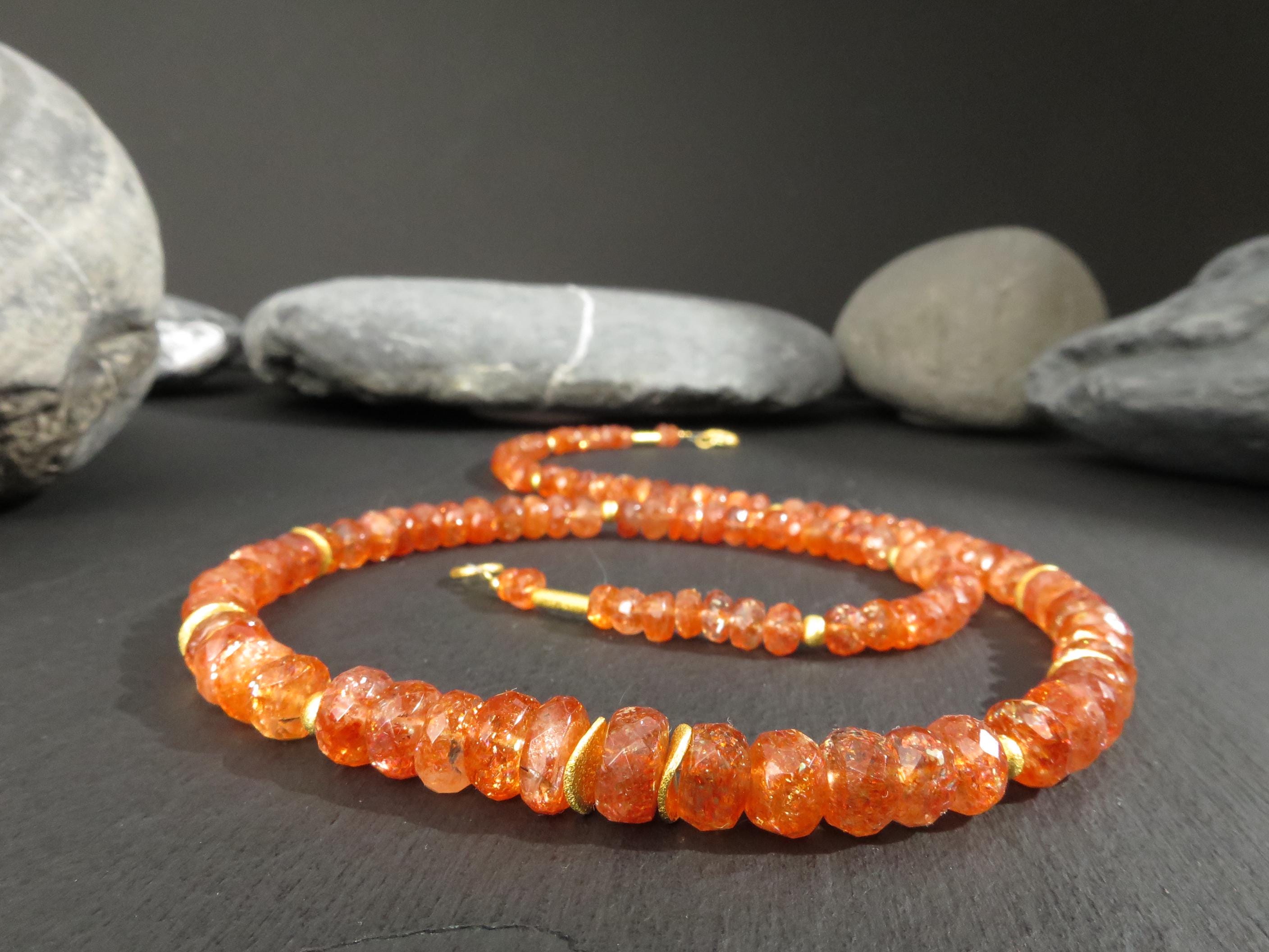 Sonnenstein Kette 48,5cm vergoldet Edelsteinkette