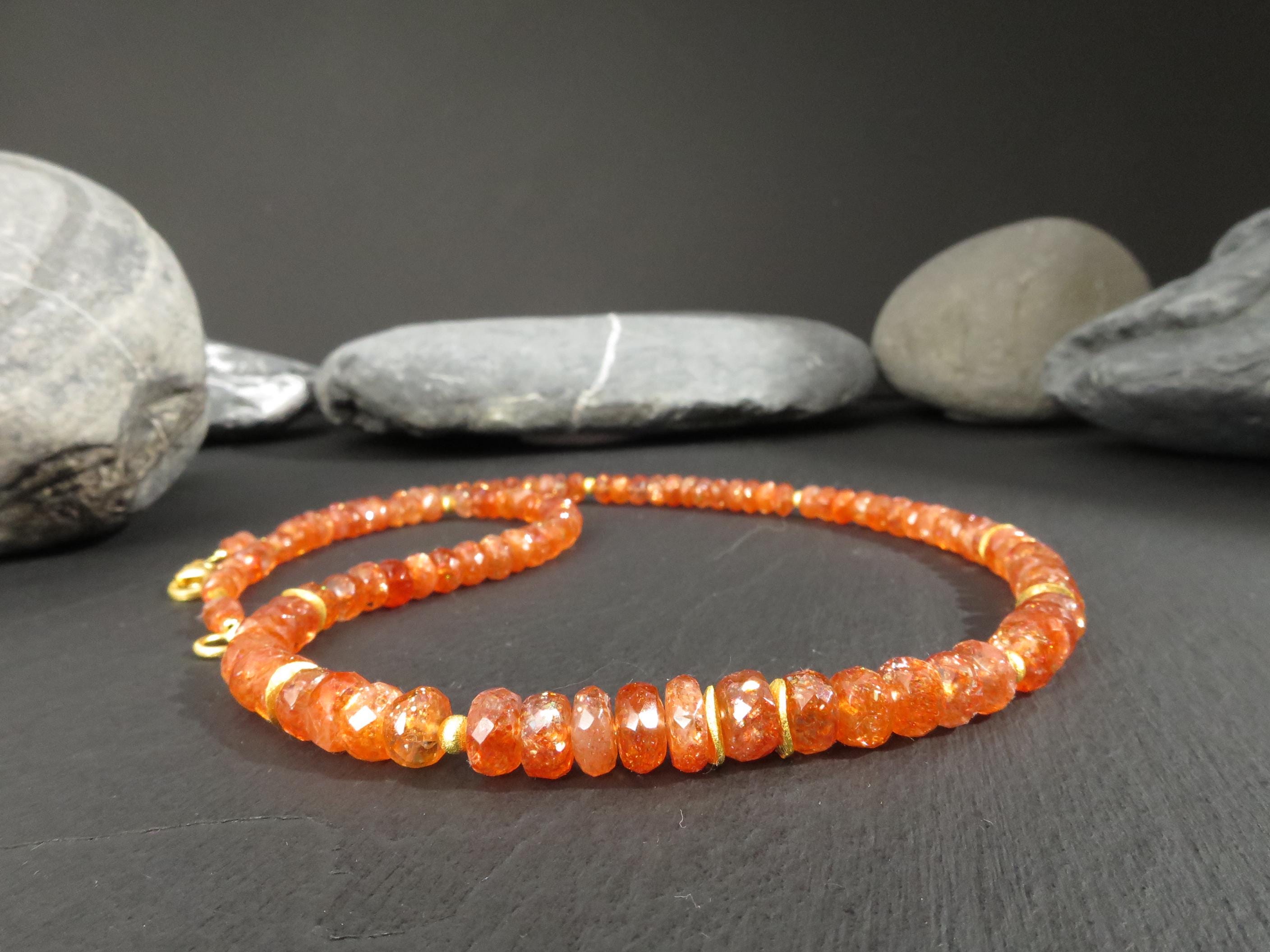 Sonnenstein Kette 48,5cm vergoldet Edelsteinkette