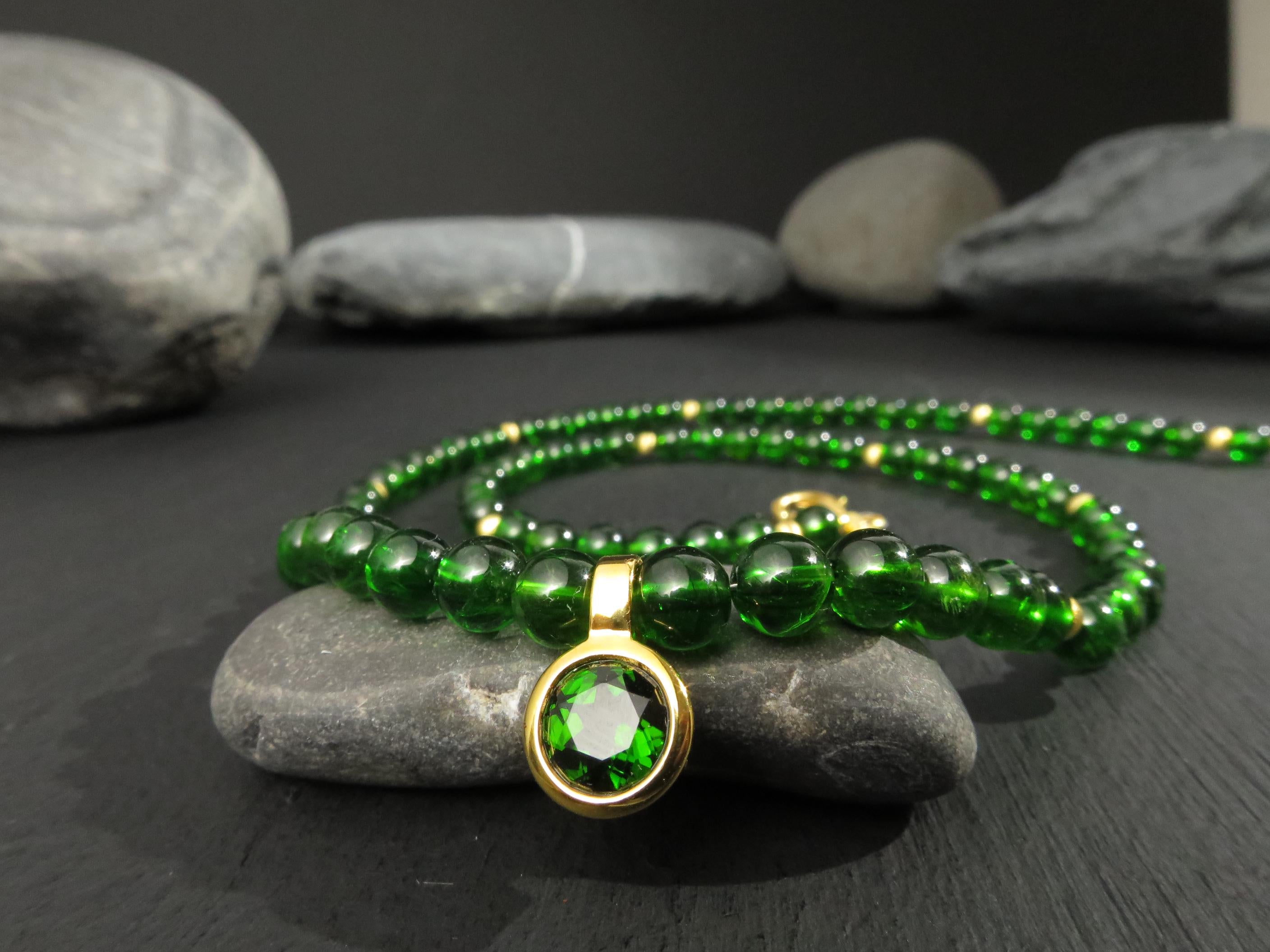 Chromdiopsid Kette grün Kugel Kette mit Anhänger Silber vergoldet