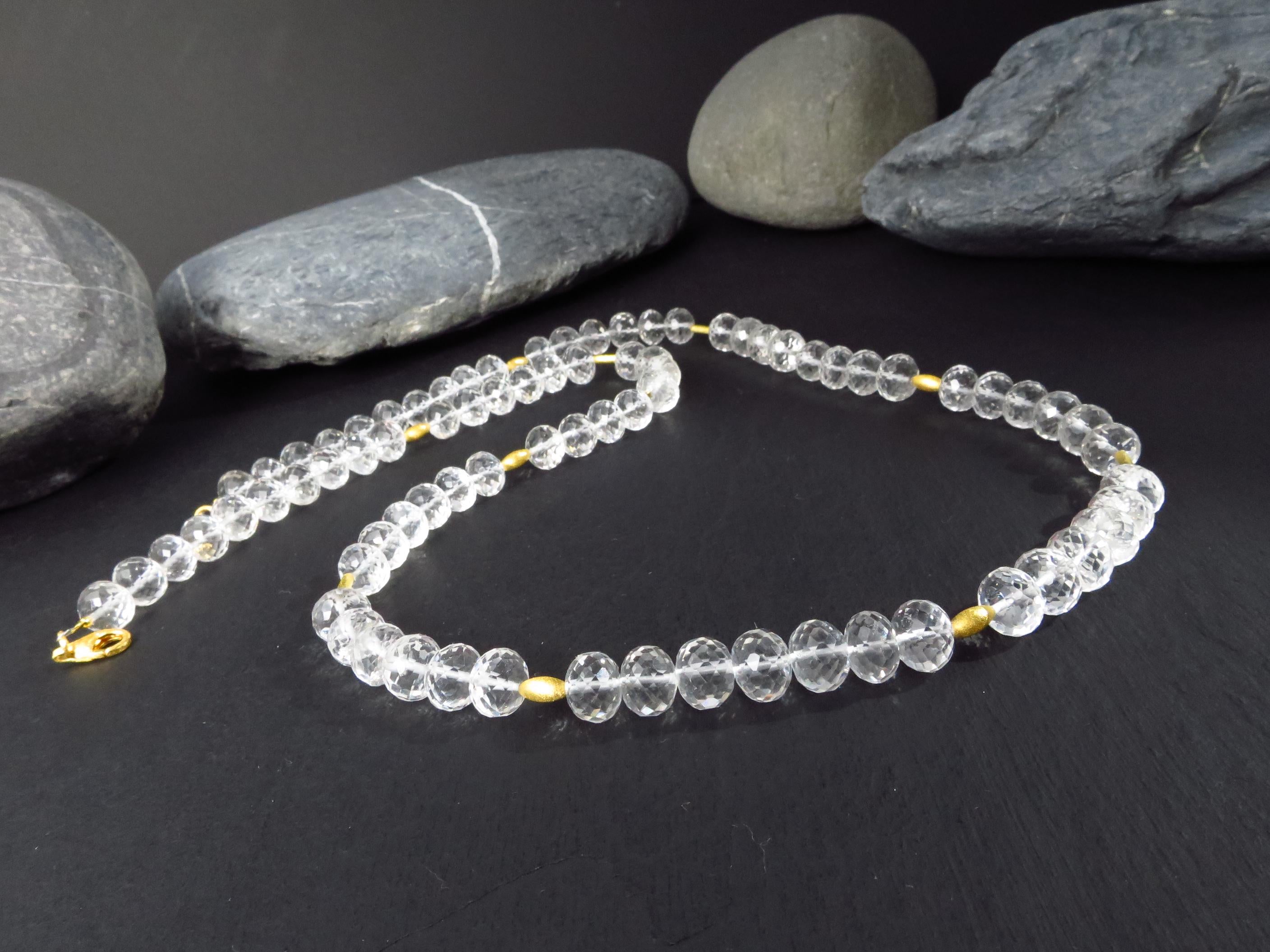 Lange Bergkristall Edelsteinkette vergoldet 64cm