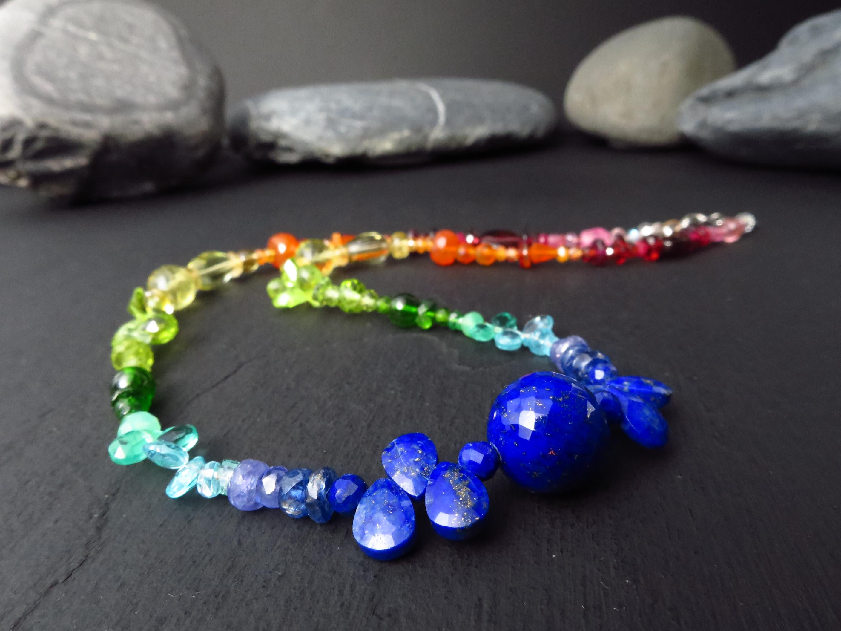 Chakra Regenbogen bunte Kette Silber Edelstein