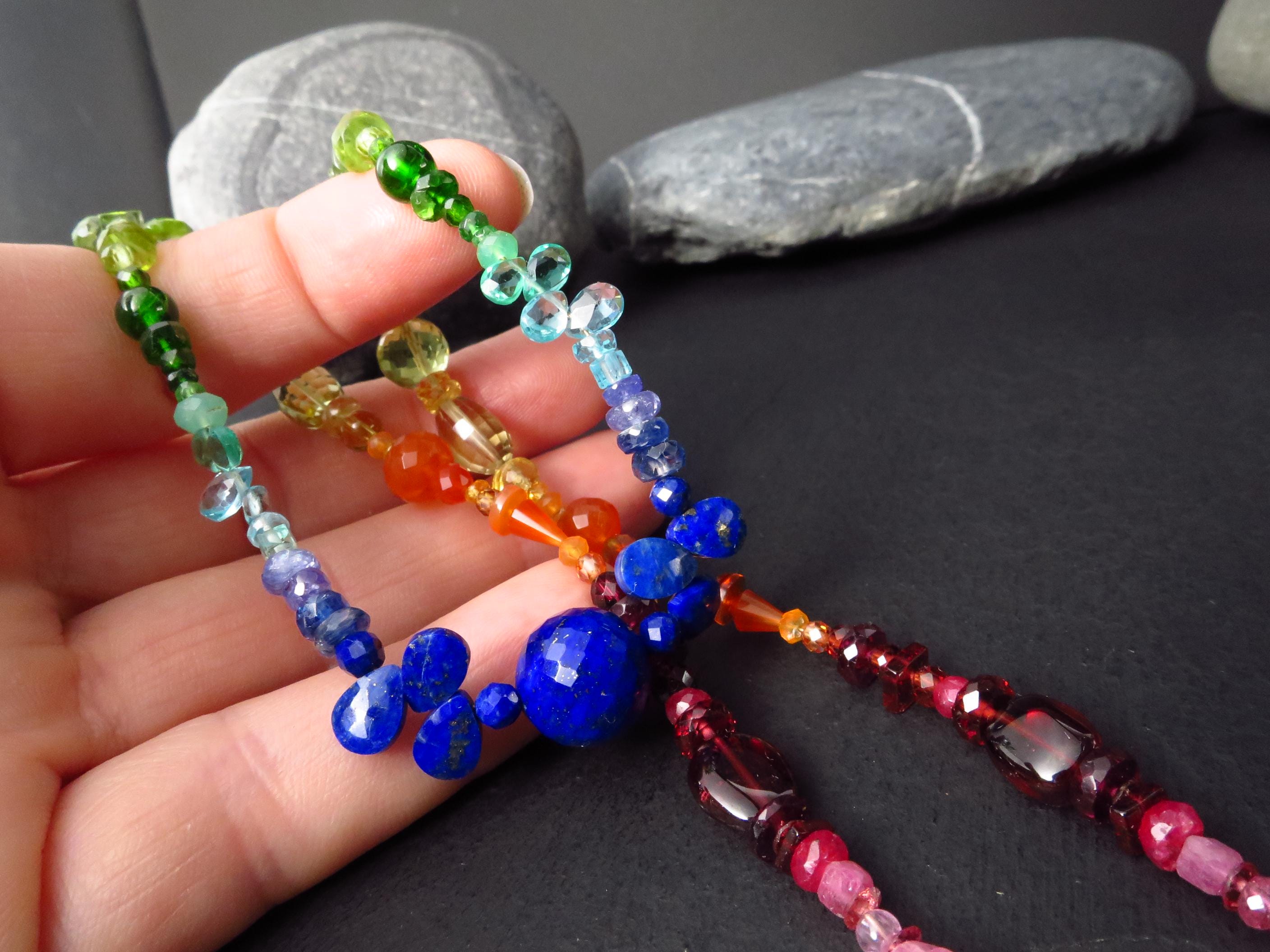 Chakra Regenbogen bunte Kette Silber Edelstein