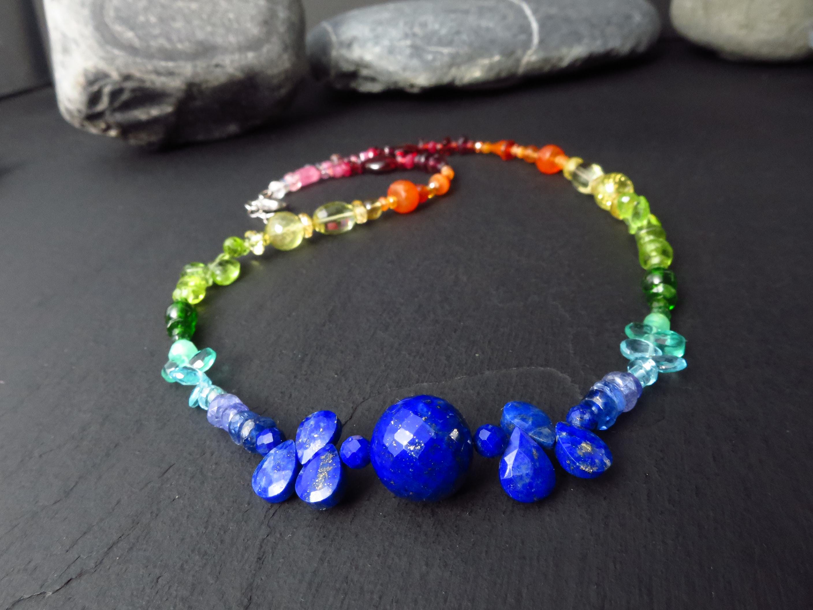 Chakra Regenbogen bunte Kette Silber Edelstein