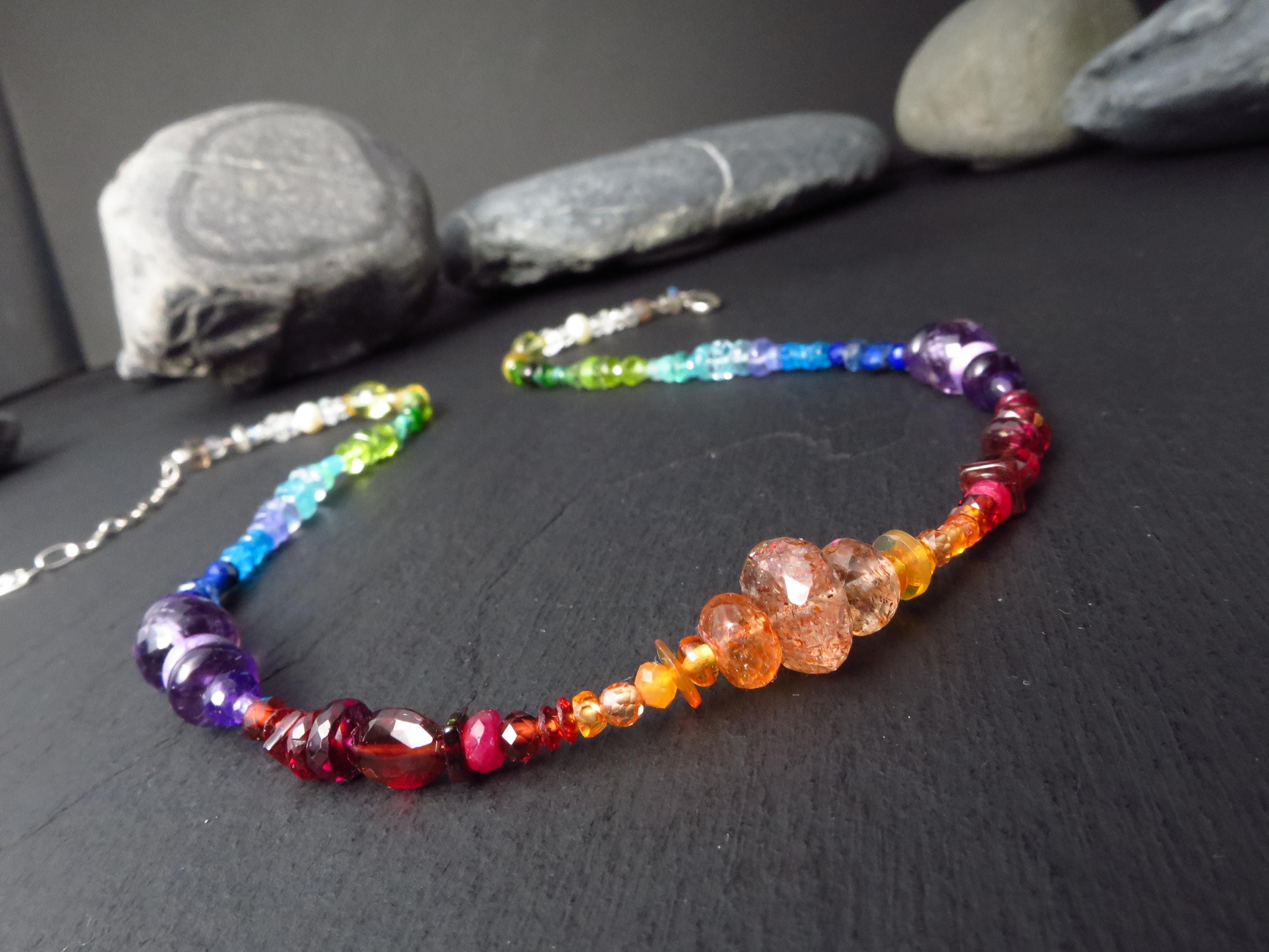 Chakra Sonnenstein bunte Kette Silber Edelstein
