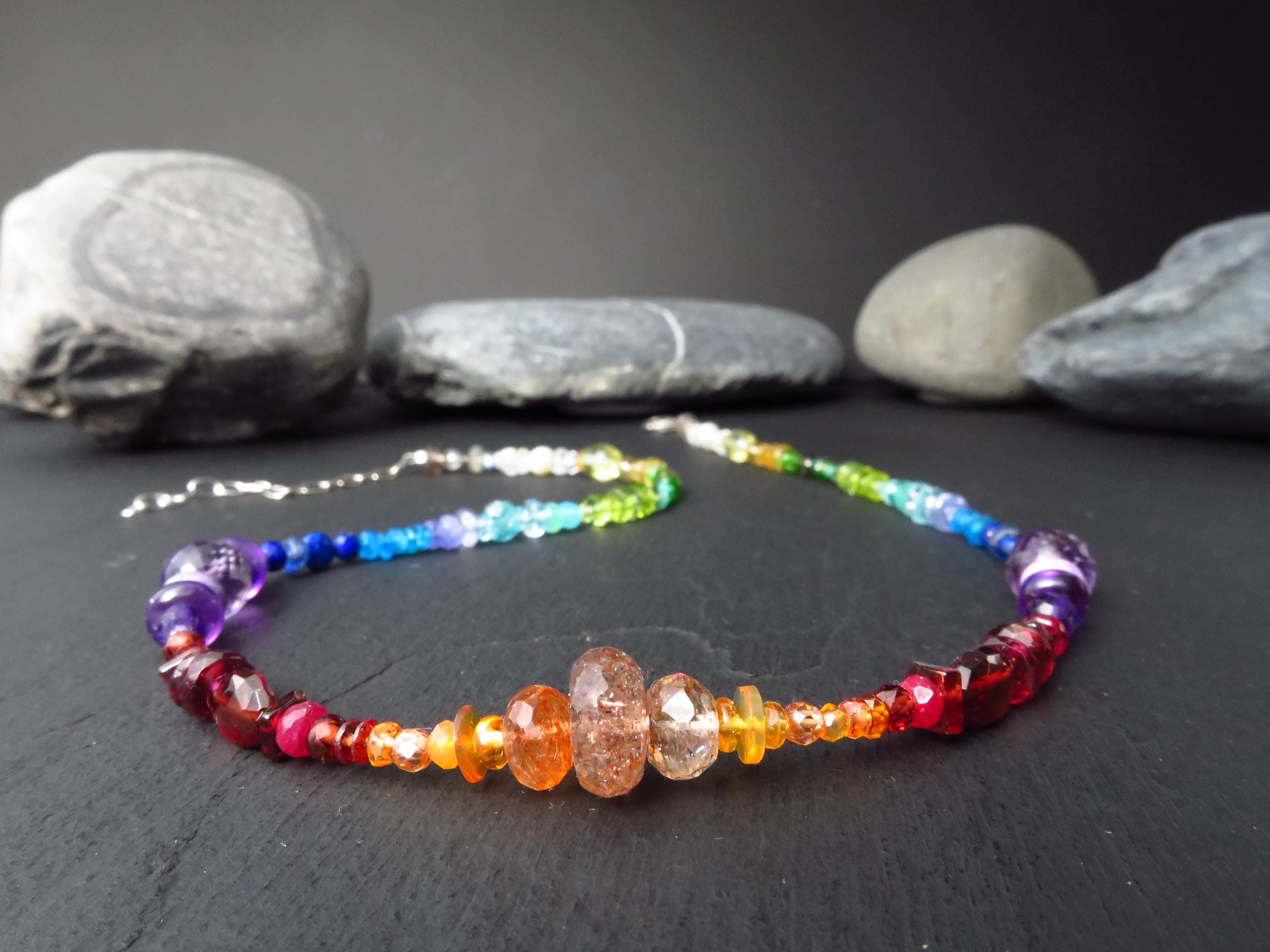 Chakra Sonnenstein bunte Kette Silber Edelstein