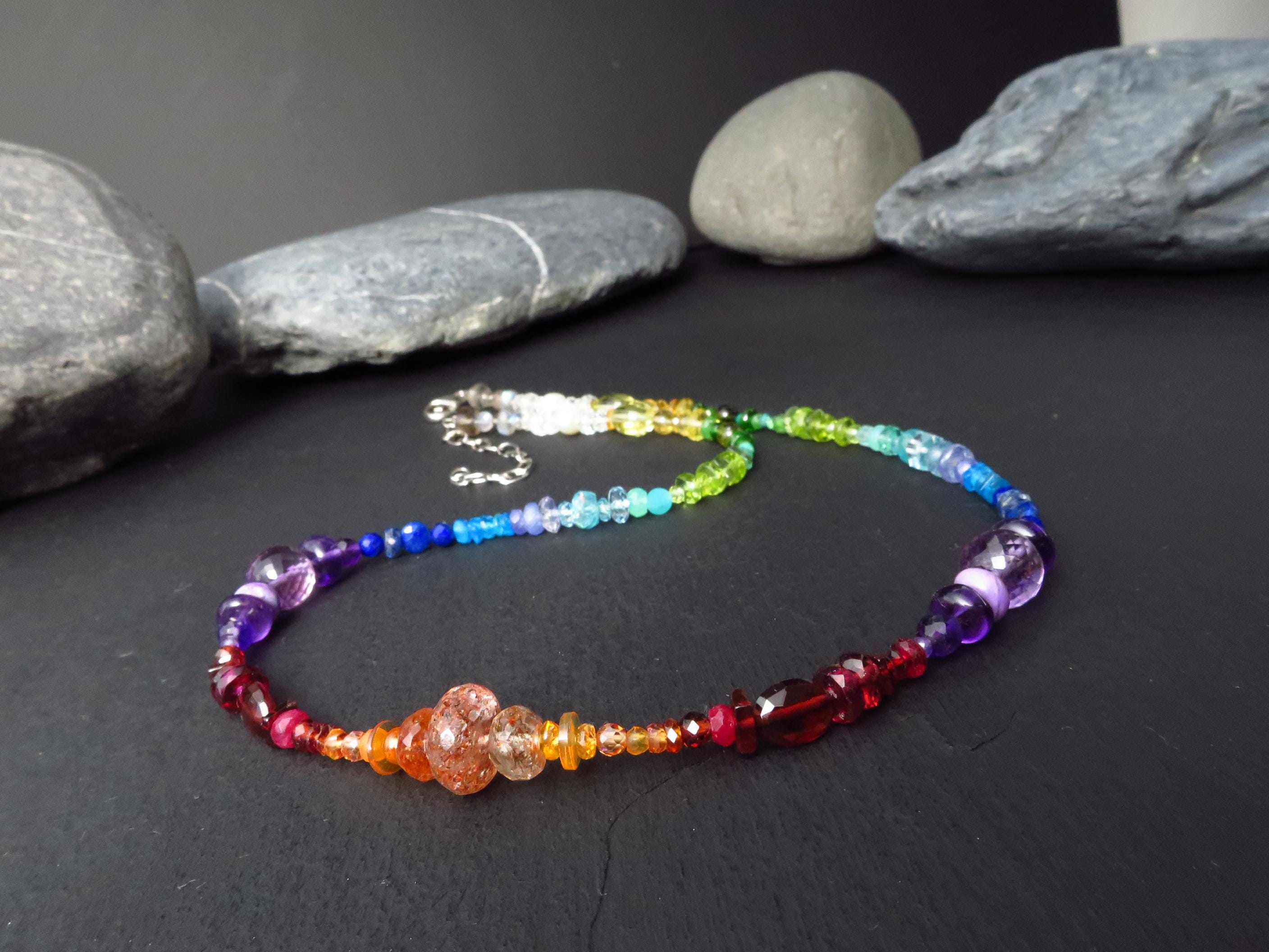 Chakra Sonnenstein bunte Kette Silber Edelstein