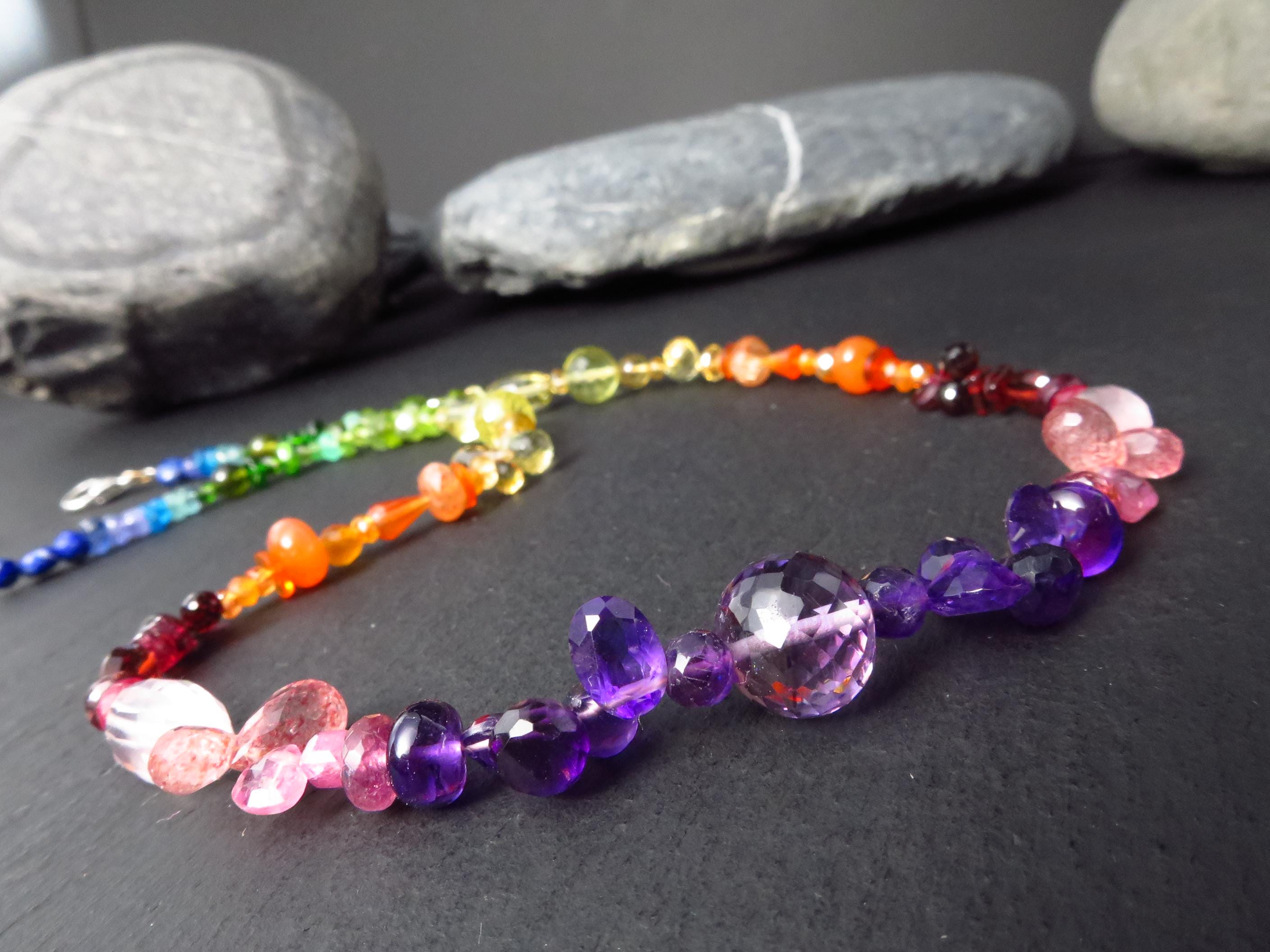 Chakra Spektral bunte Kette Silber 40cm +6cm Amethyst