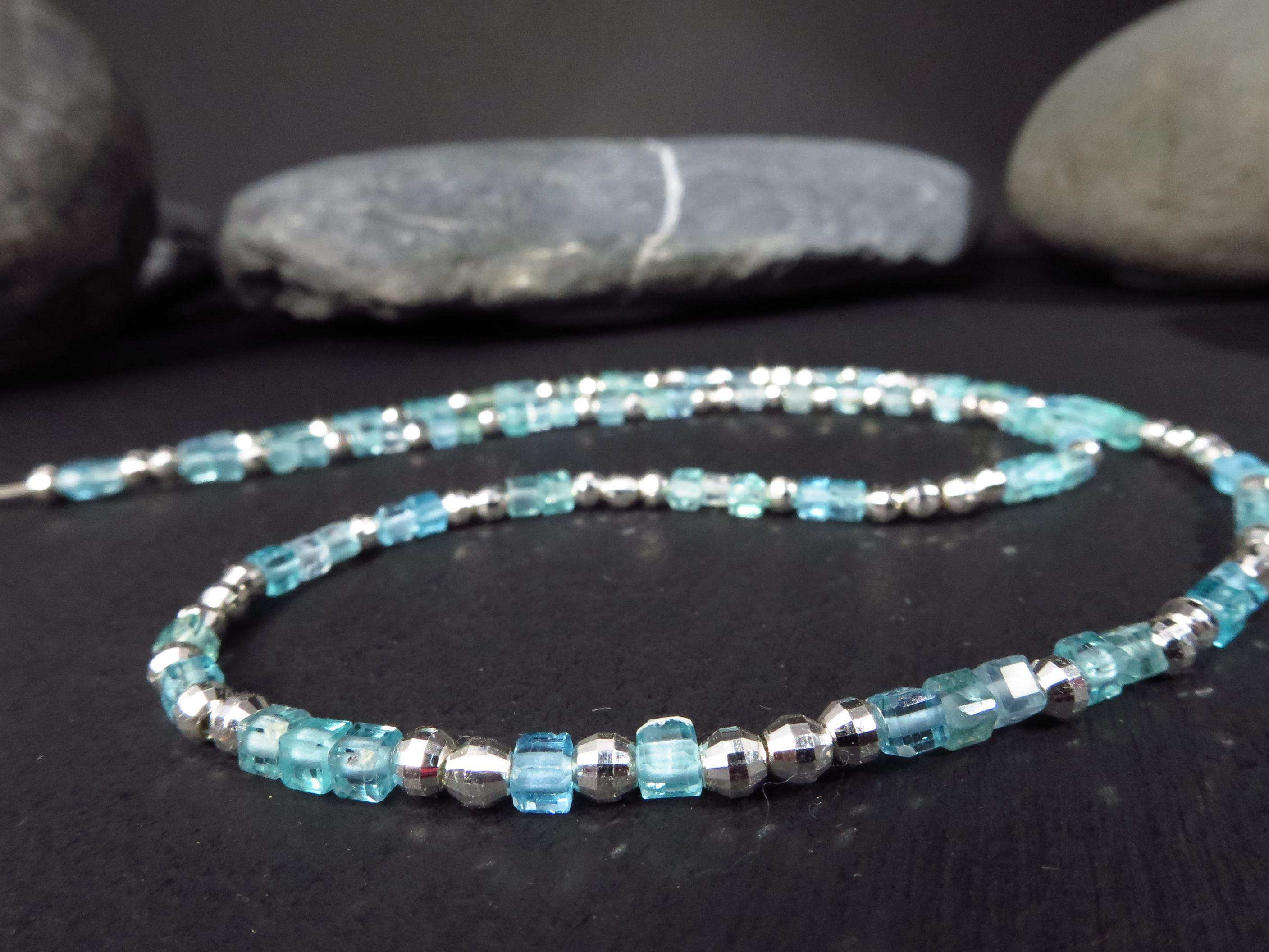 Apatit Würfel Kette 45cm Sterling Silber türkis