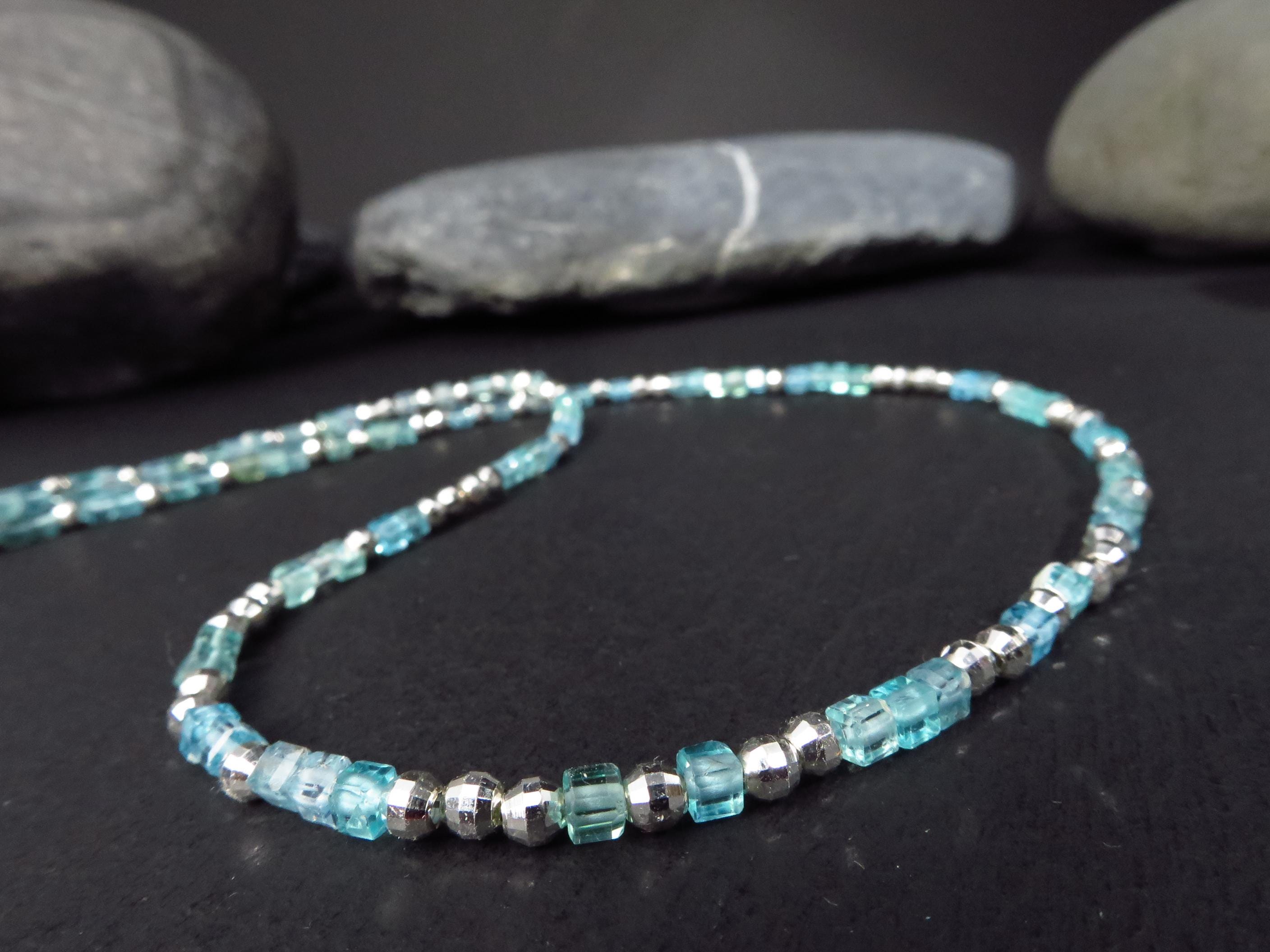 Apatit Würfel Kette 45cm Sterling Silber türkis