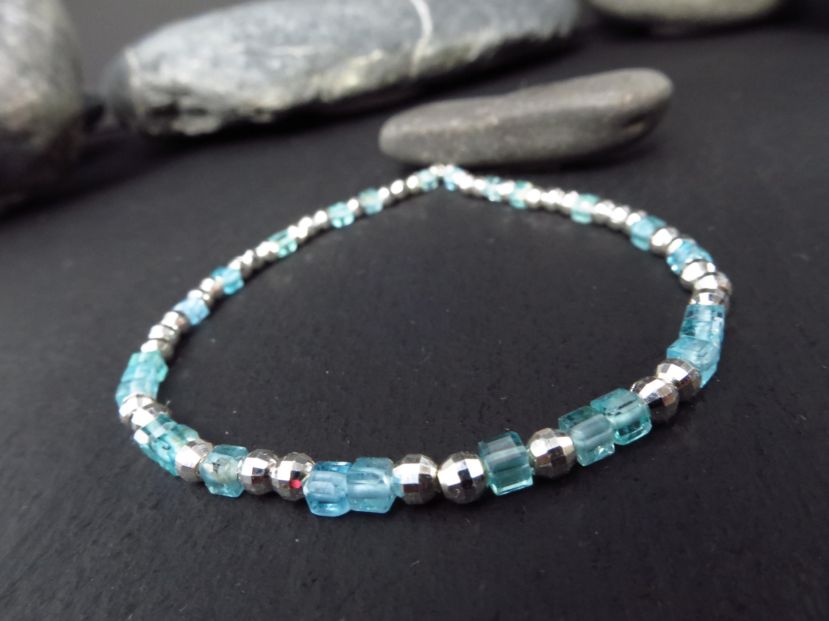 Apatit Würfel Armband 45cm Sterling Silber türkis