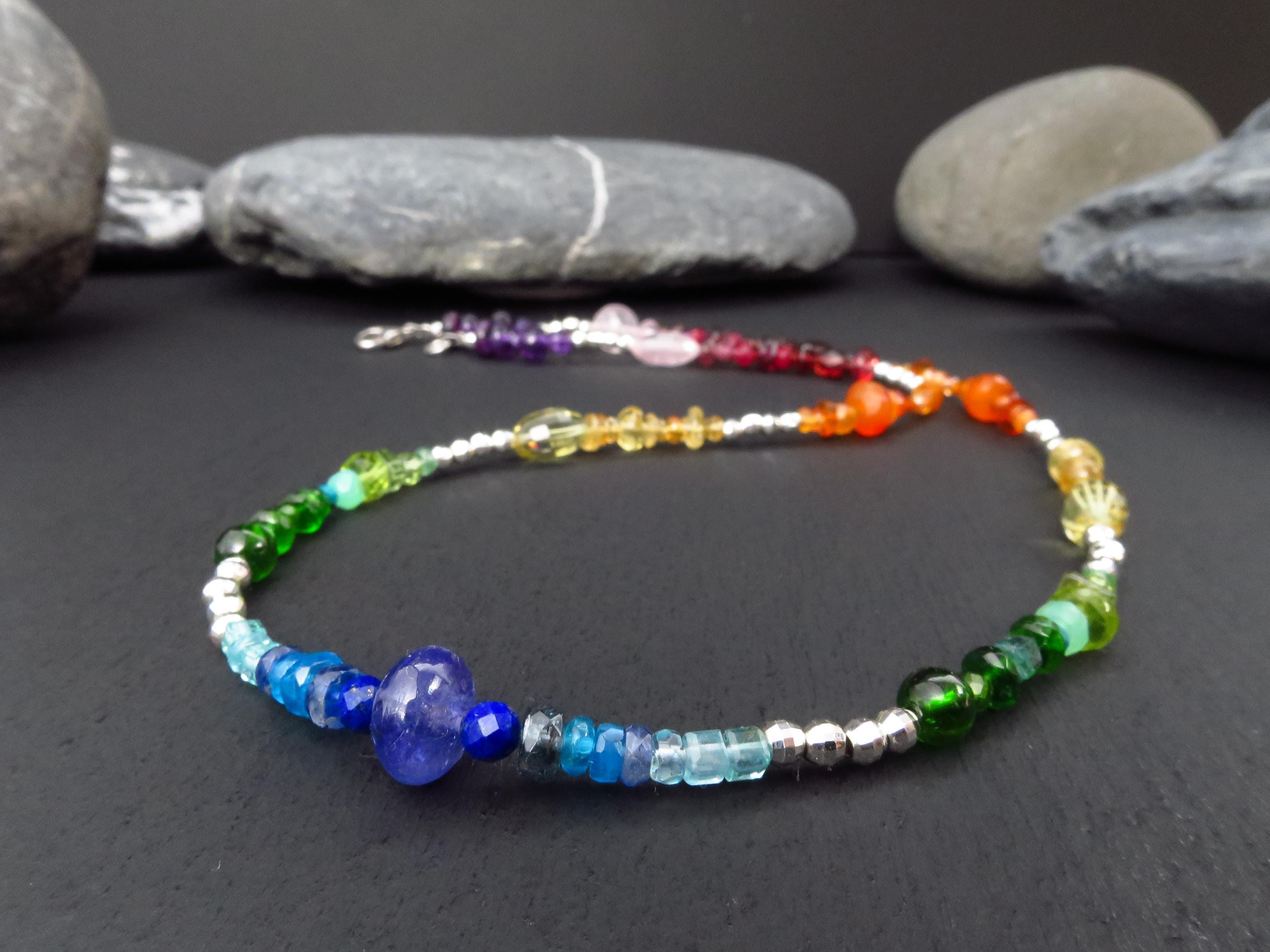 Chakra Regenbogen Tansanit Kette Silber Edelstein