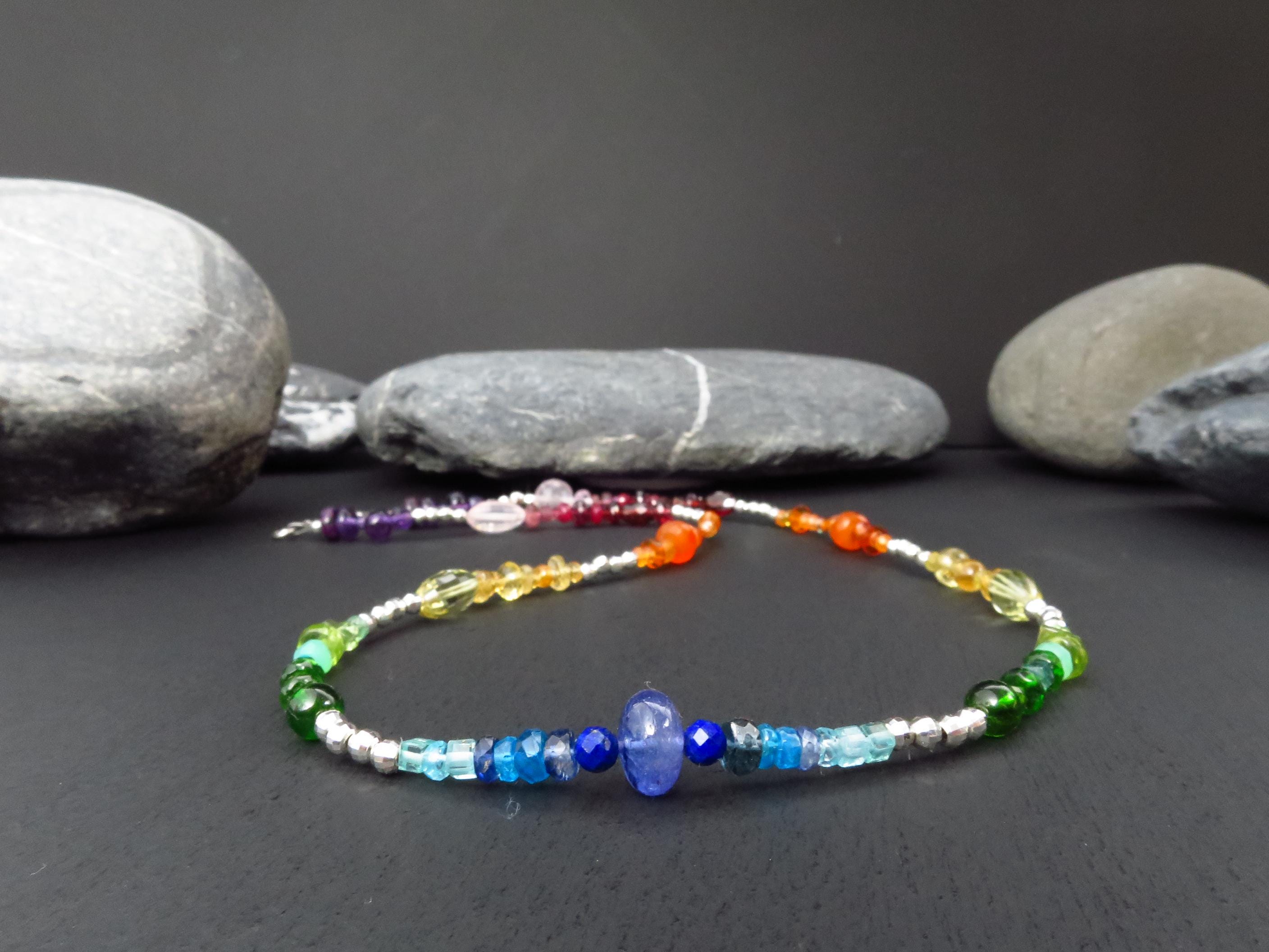 Chakra Regenbogen Tansanit Kette Silber Edelstein