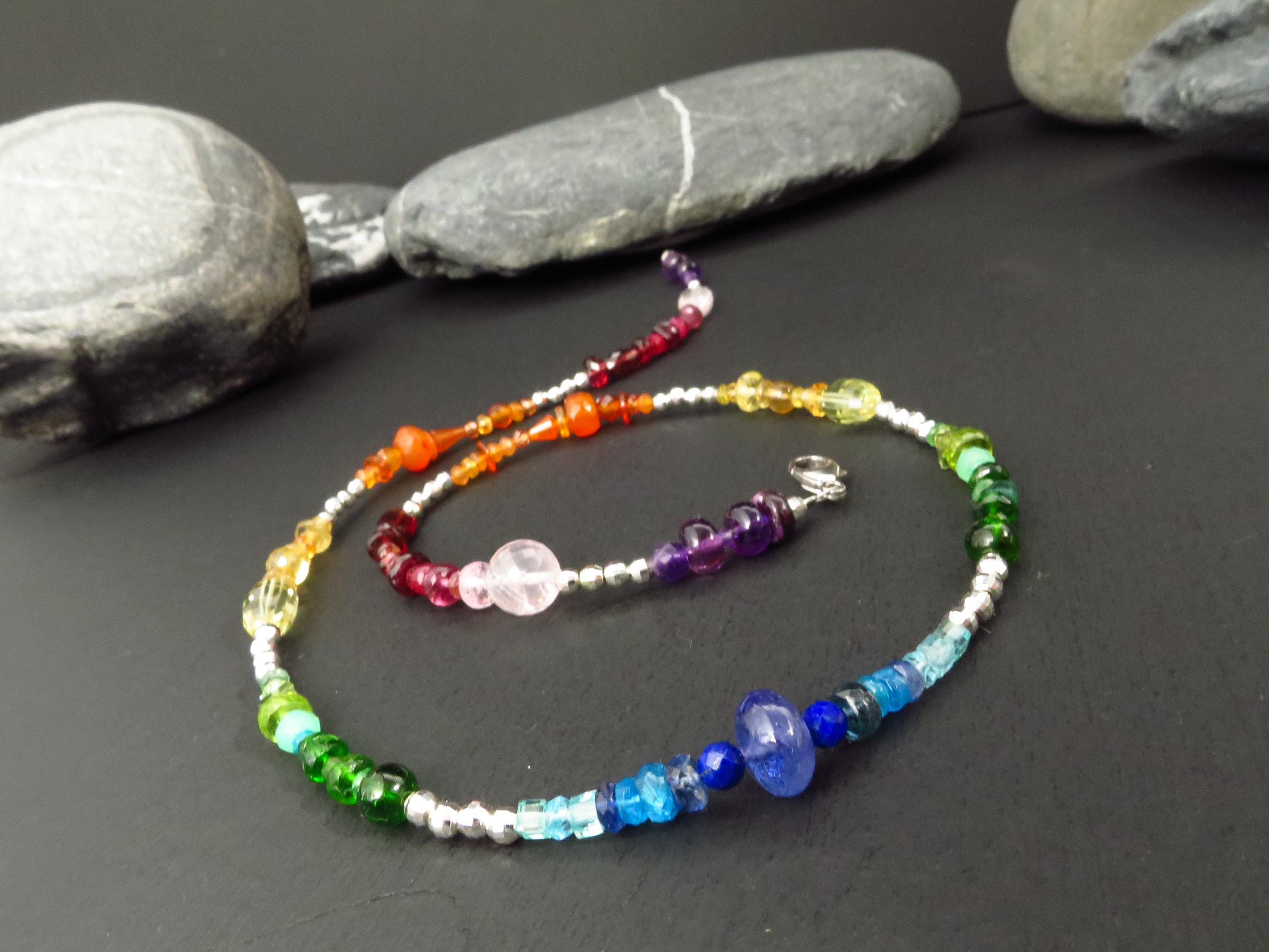 Chakra Regenbogen Tansanit Kette Silber Edelstein