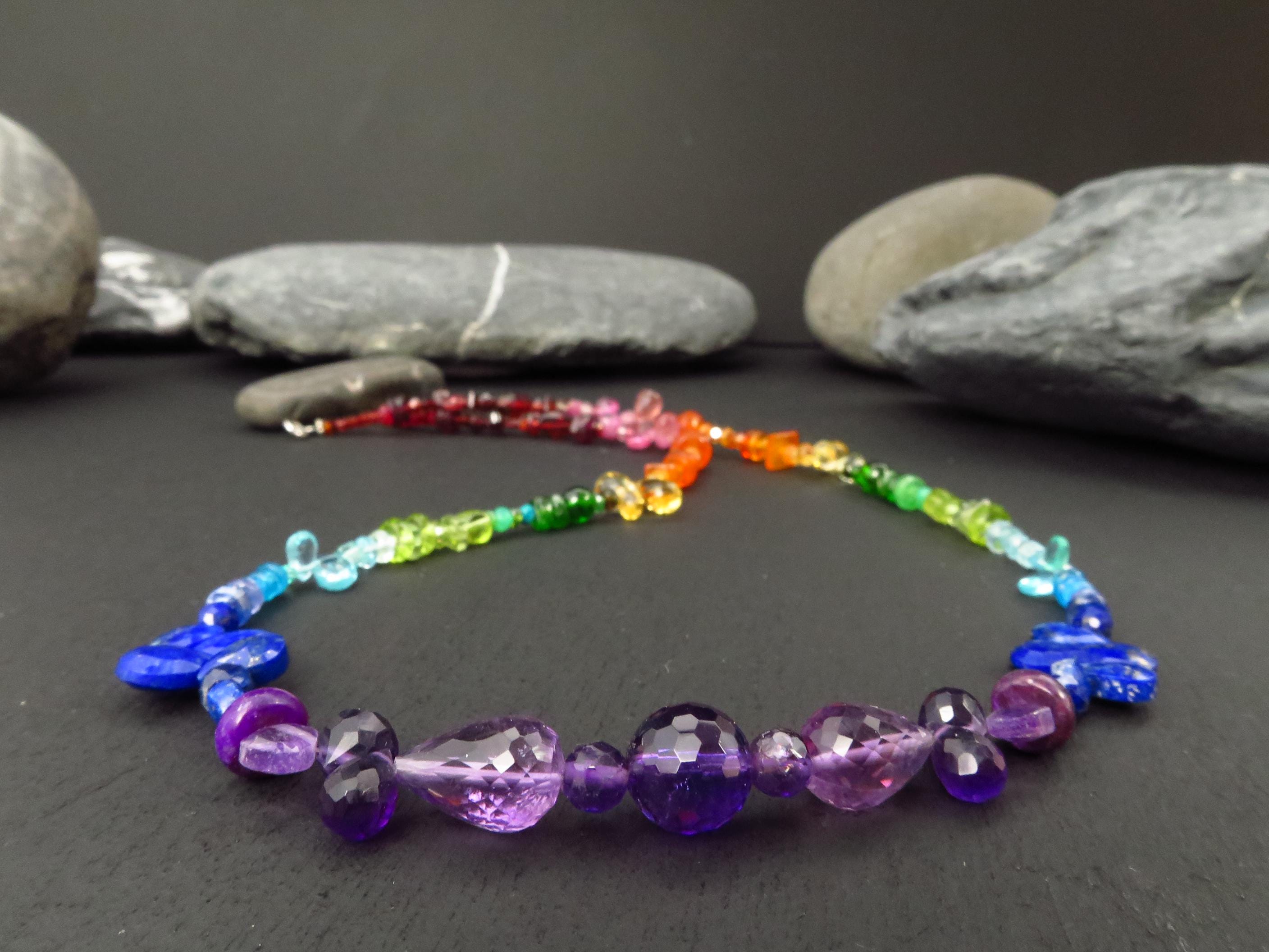 Chakra Spektral bunte Kette Silber 47cm Amethyst