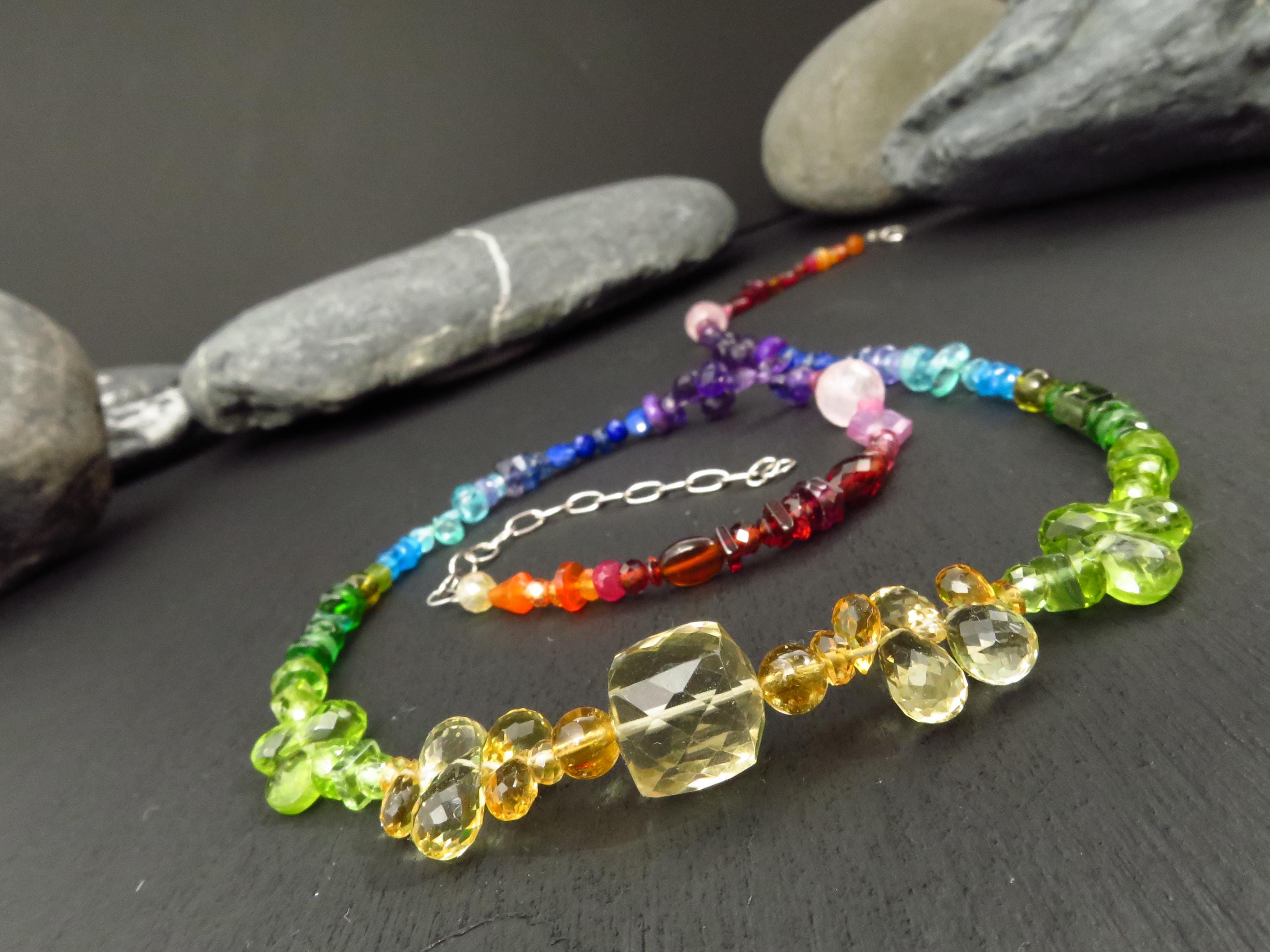Chakra Spektral bunte Kette Silber 50cm +5cm Citrin