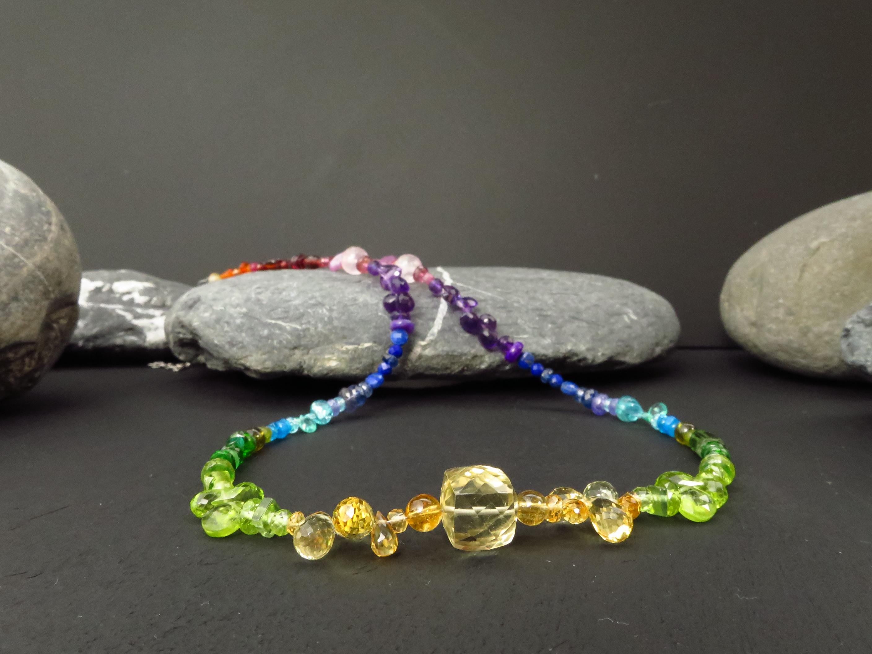 Chakra Spektral bunte Kette Silber 50cm +5cm Citrin