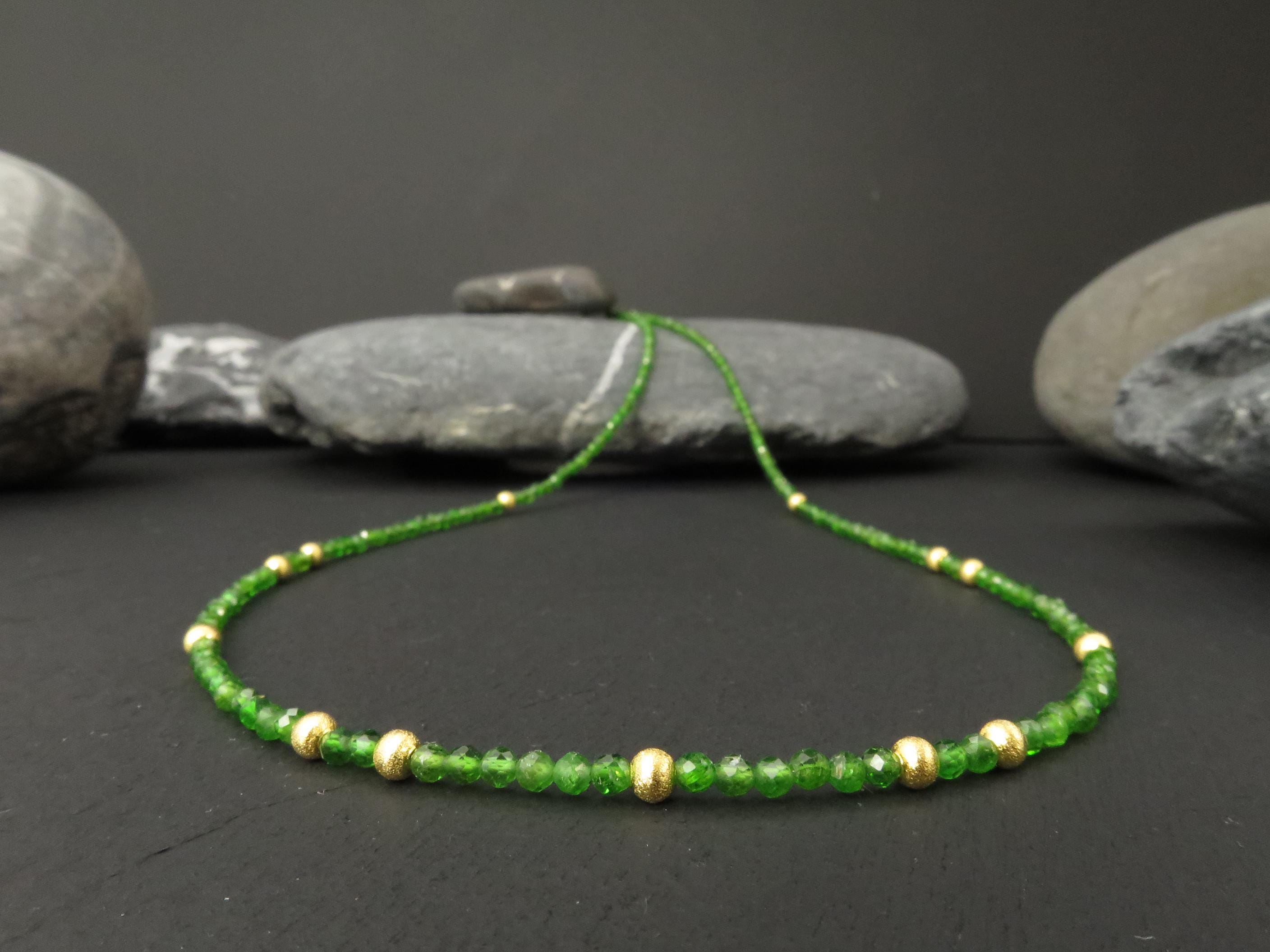 Chromdiopsid Edelsteinkette 46cm Silber vergoldet grün