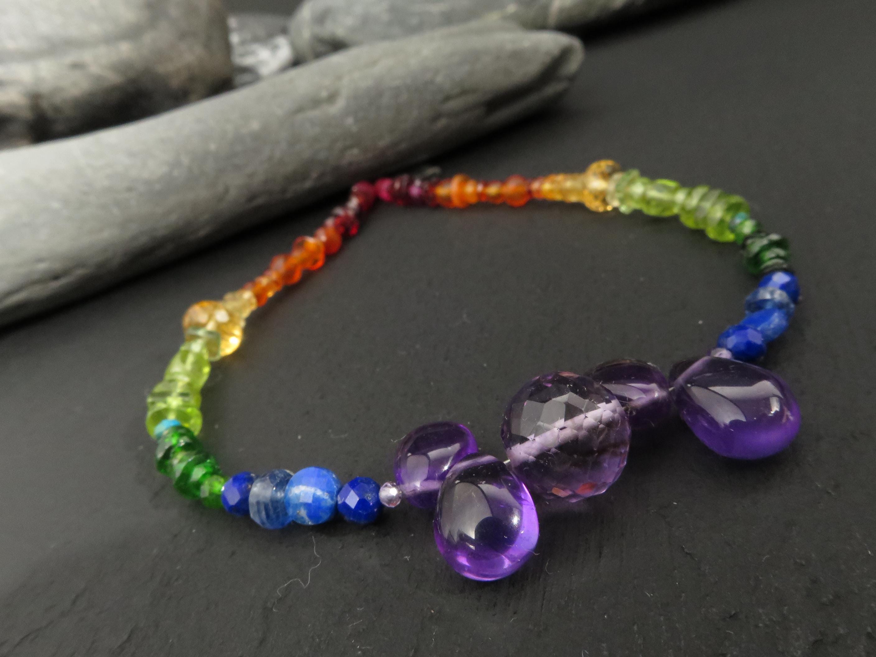 Chakra Regenbogen Amethyst Edelstein Armband Silber