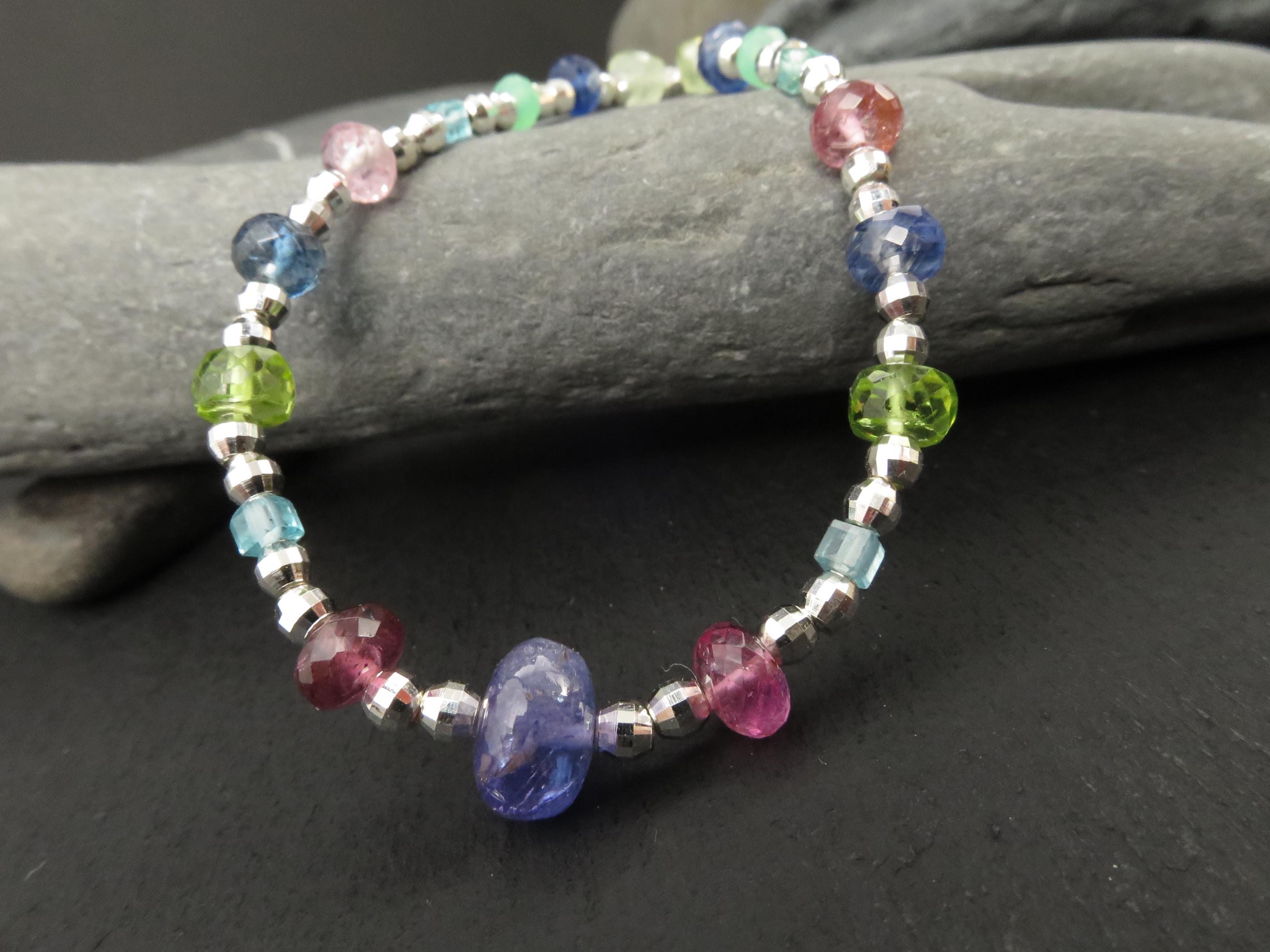 Edelsteinarmband buntes Edelstein Armband Silber