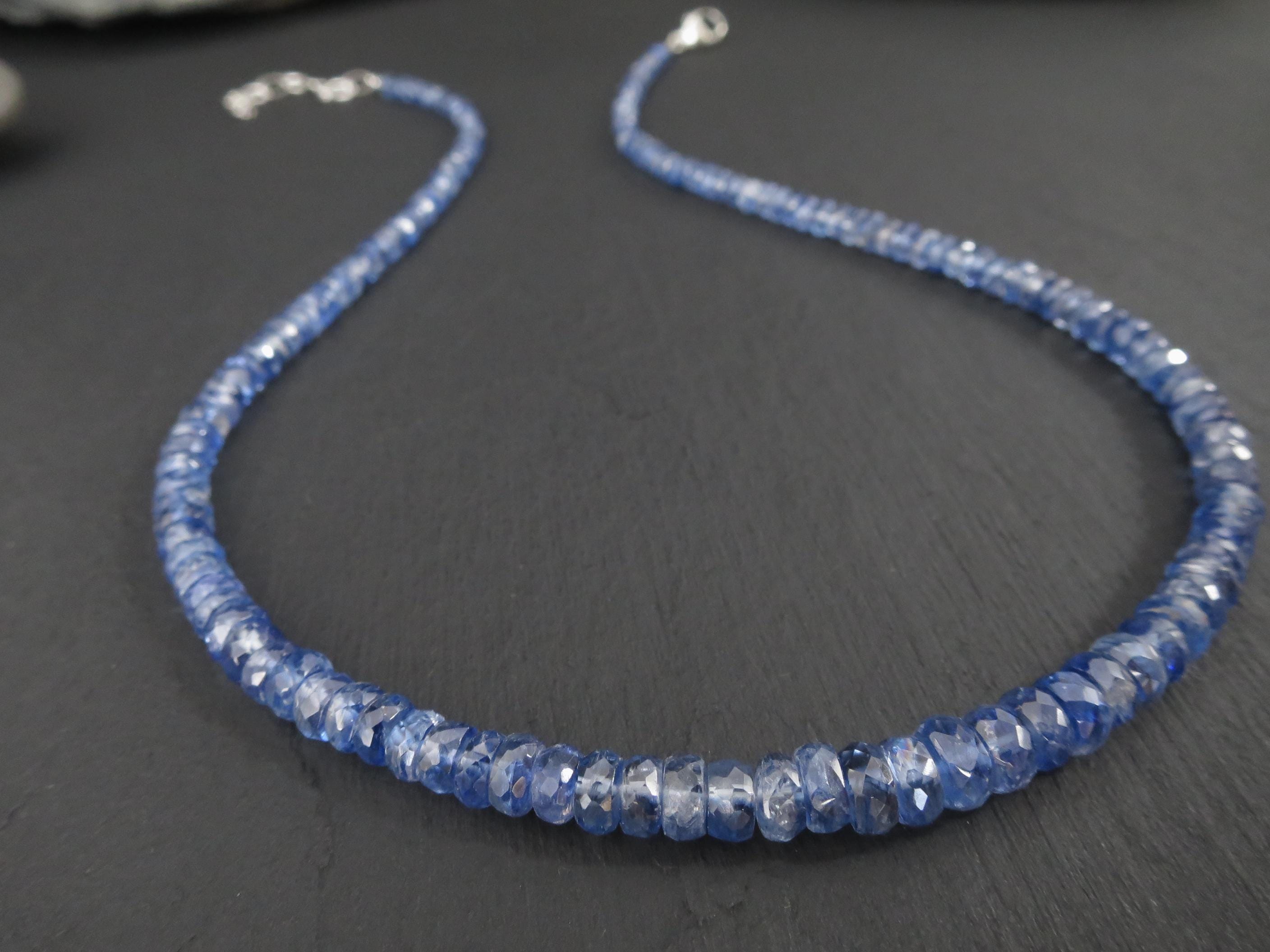 Kyanit Kette mit Verlängerungskette Edelsteinkette blau