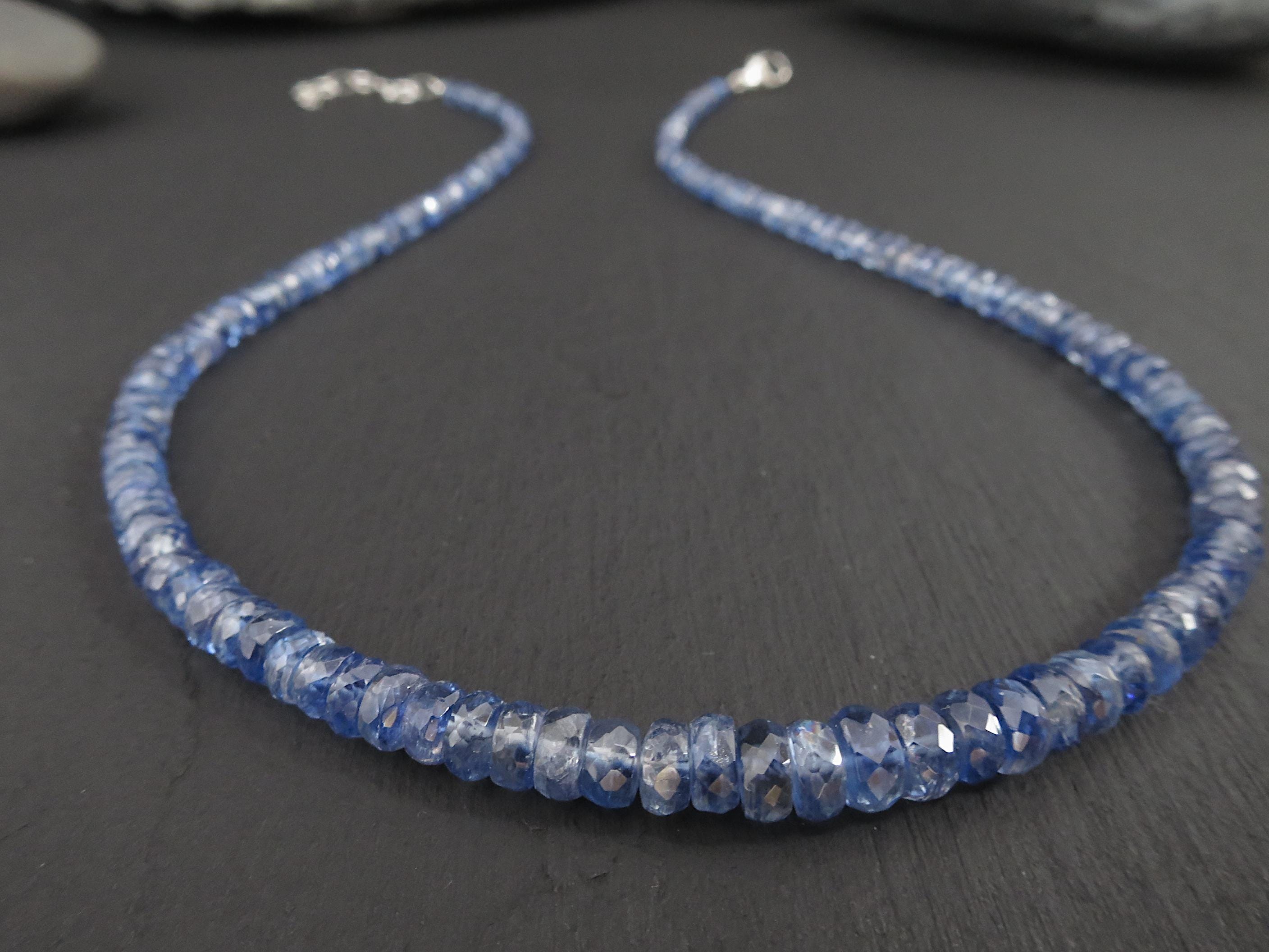 Kyanit Kette mit Verlängerungskette Edelsteinkette blau