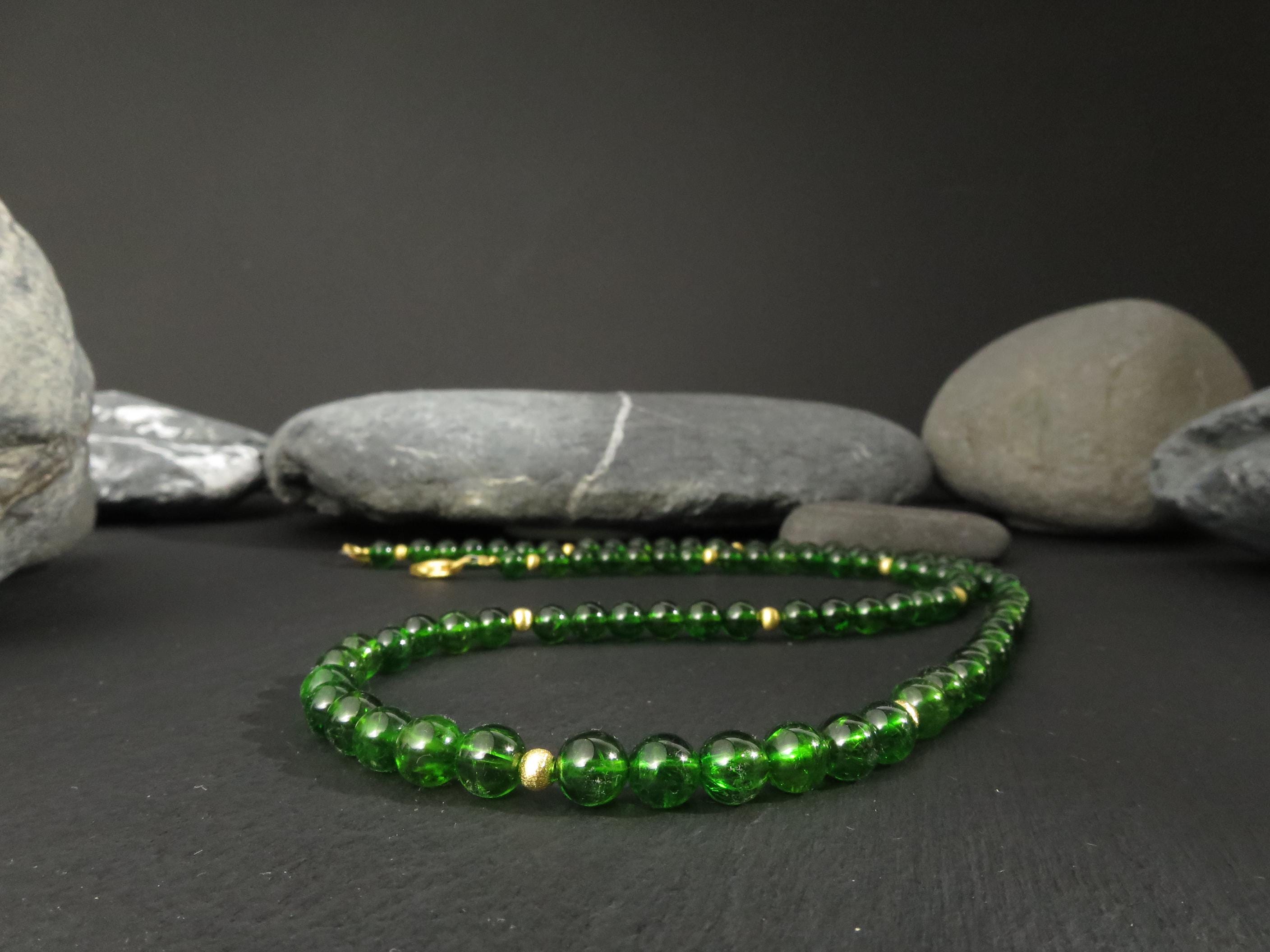 Chromdiopsid Edelsteinkette 49cm Silber vergoldet grün