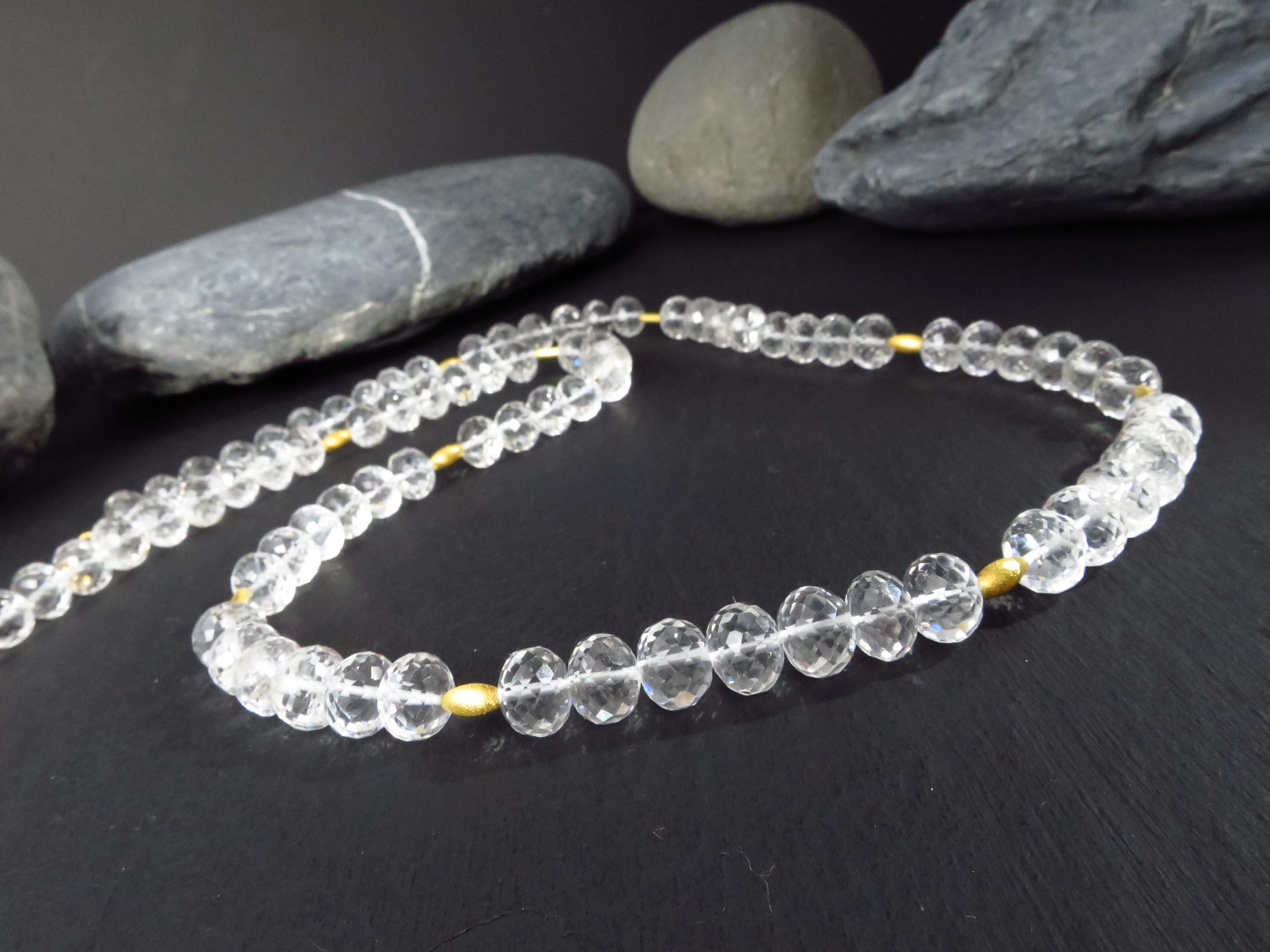 Lange Bergkristall Edelsteinkette vergoldet 64cm