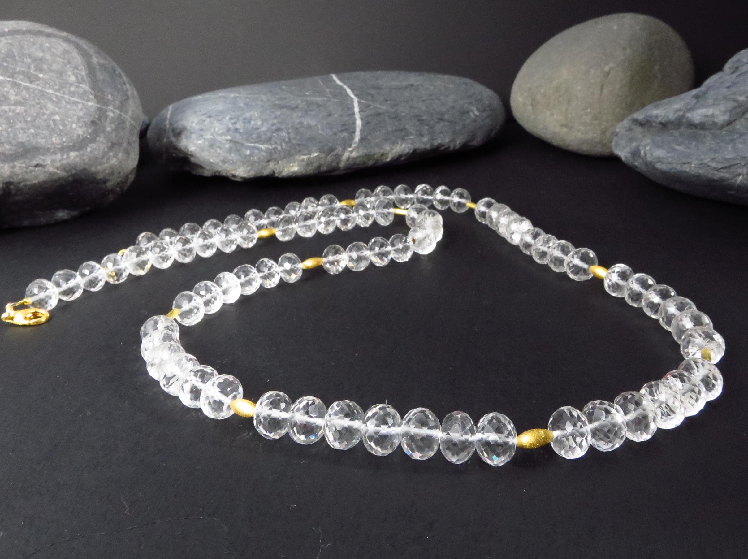 Lange Bergkristall Edelsteinkette vergoldet 64cm