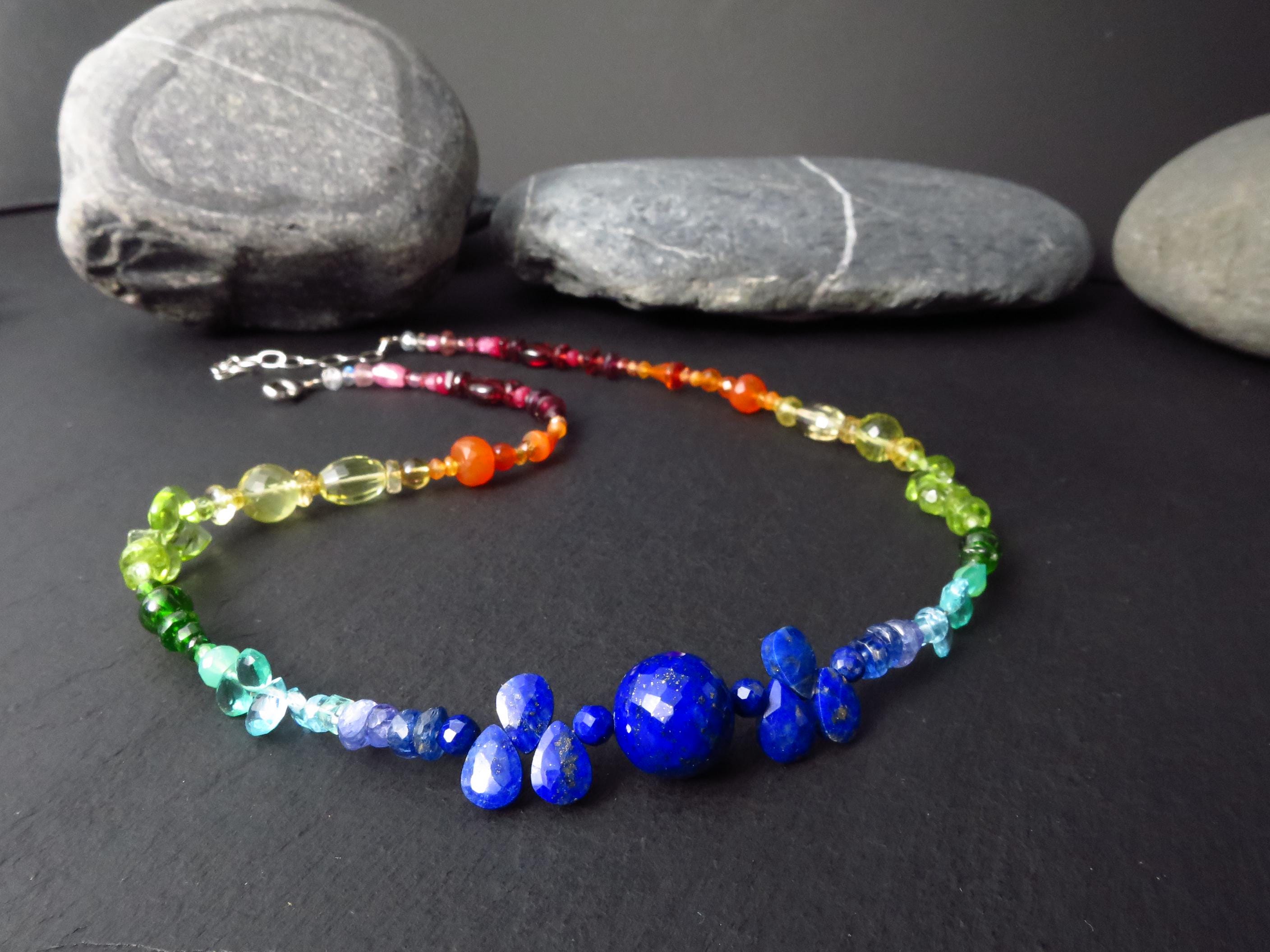 Chakra Regenbogen bunte Kette Silber Edelstein