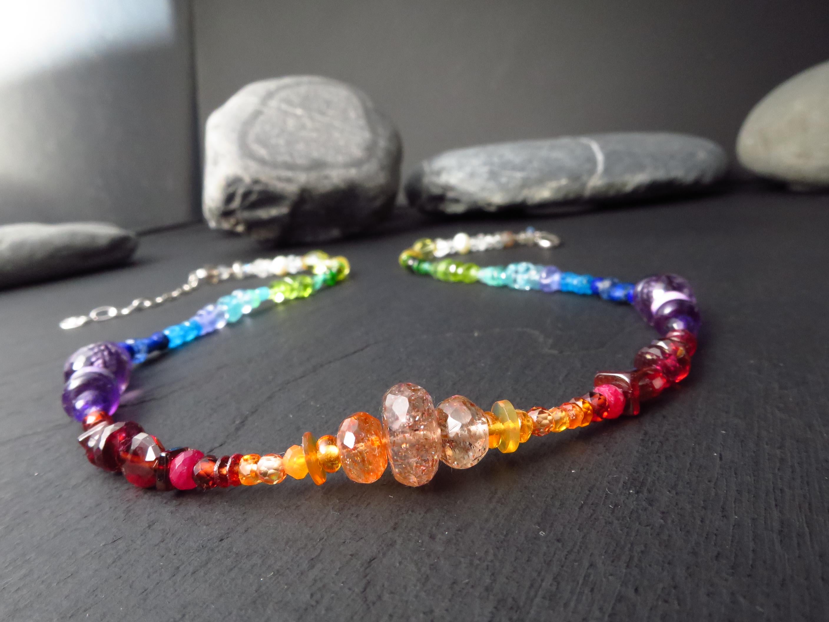 Chakra Sonnenstein bunte Kette Silber Edelstein