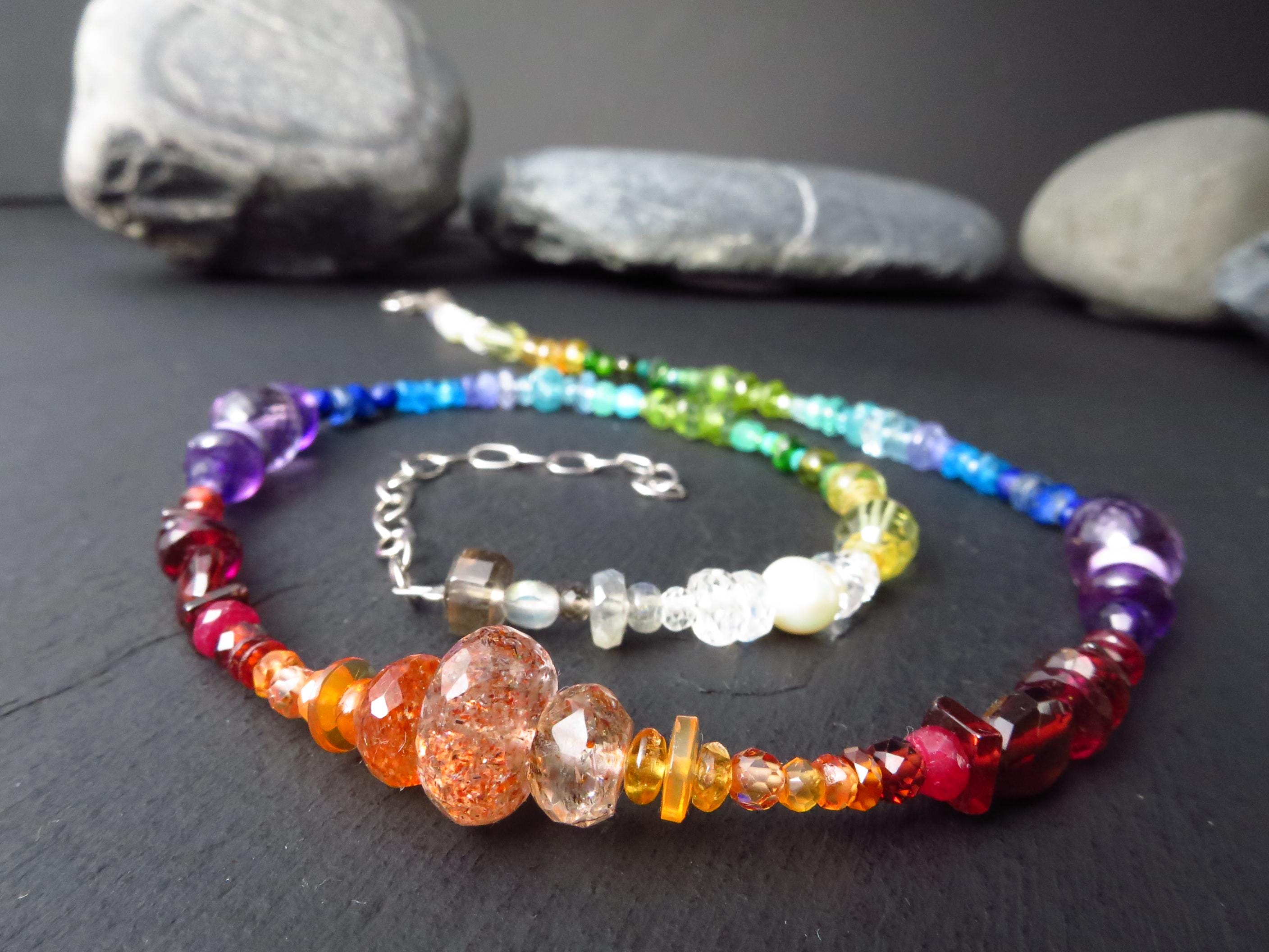 Chakra Sonnenstein bunte Kette Silber Edelstein