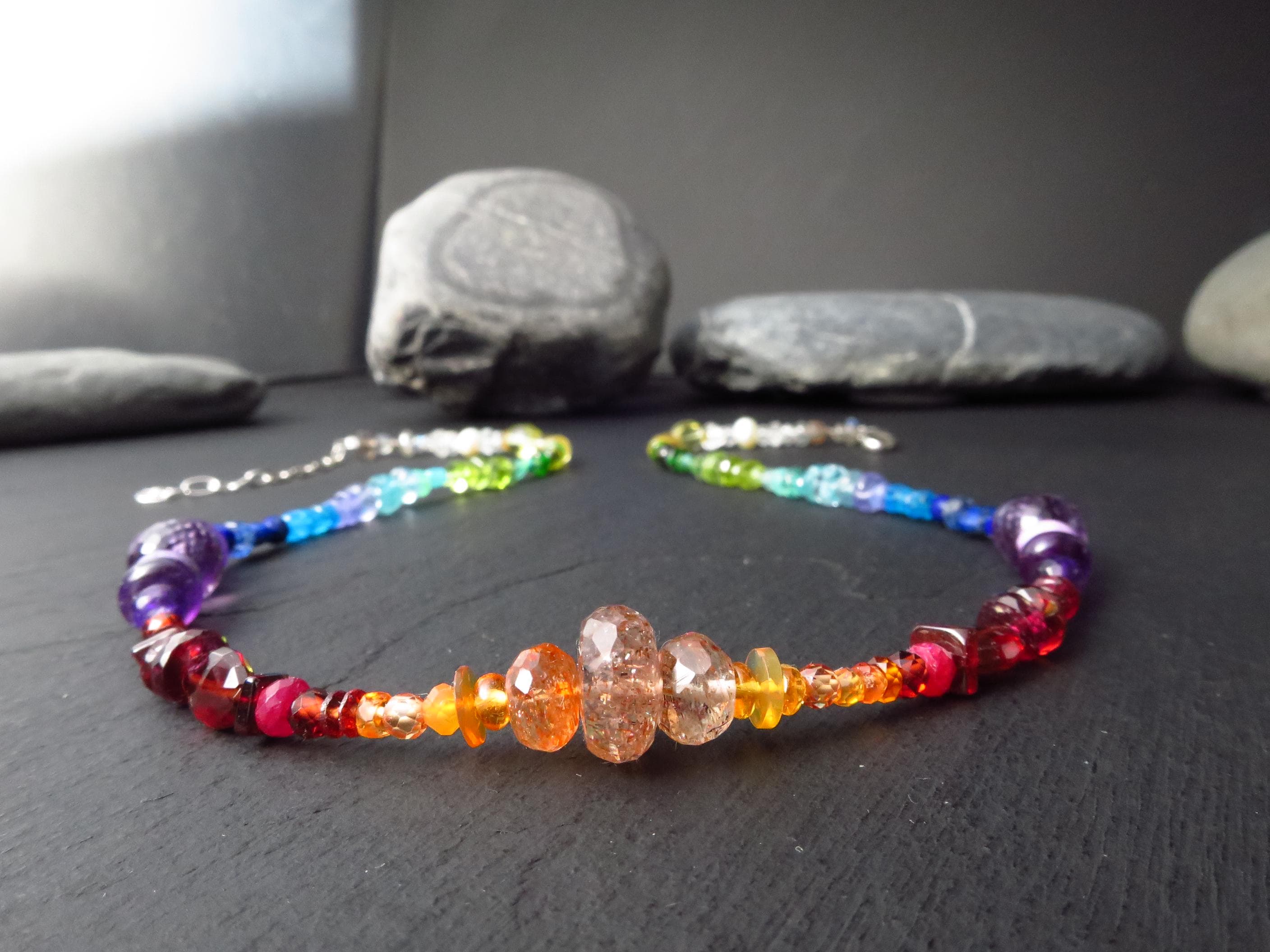 Chakra Sonnenstein bunte Kette Silber Edelstein