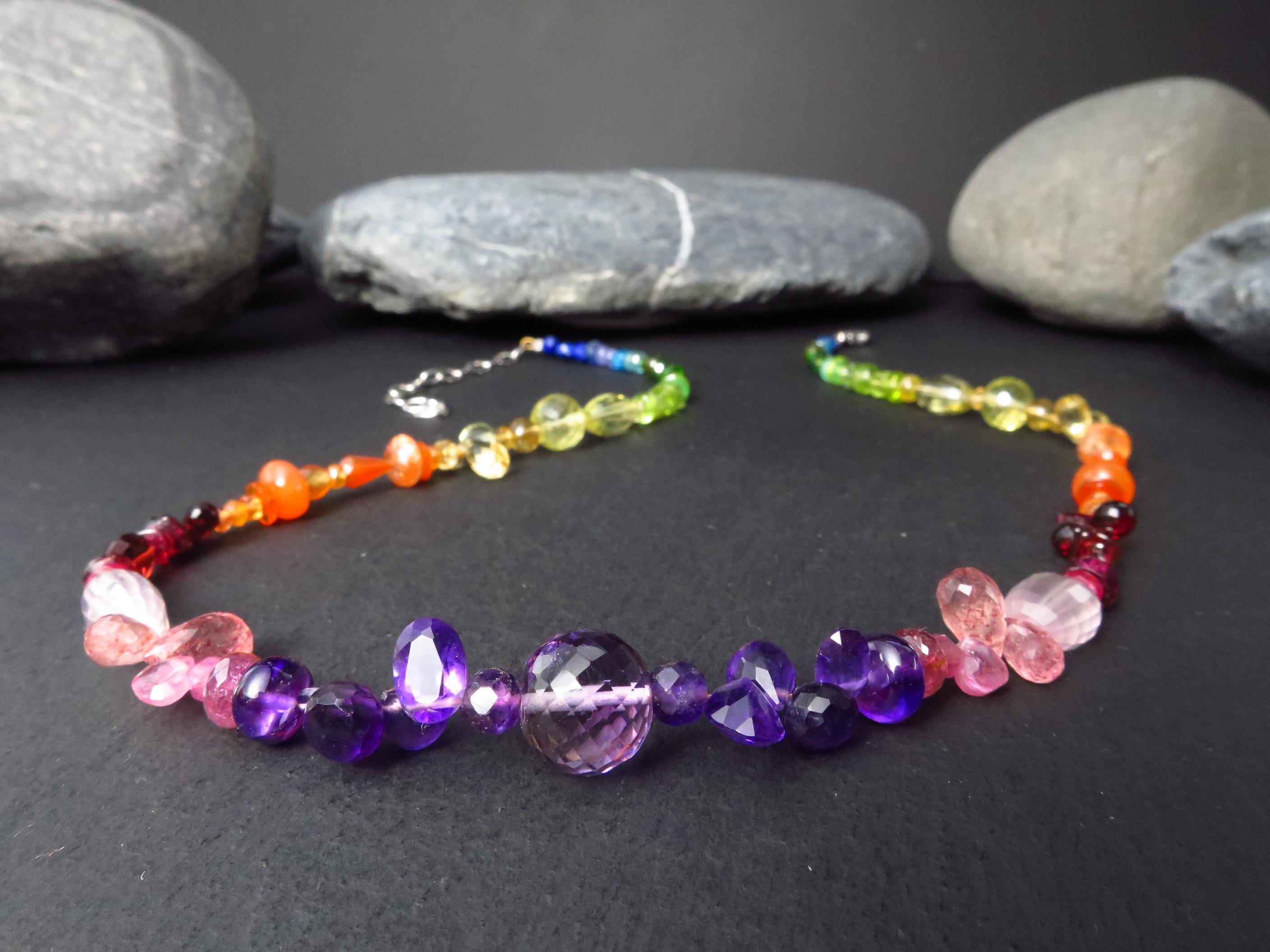 Chakra Spektral bunte Kette Silber 40cm +6cm Amethyst