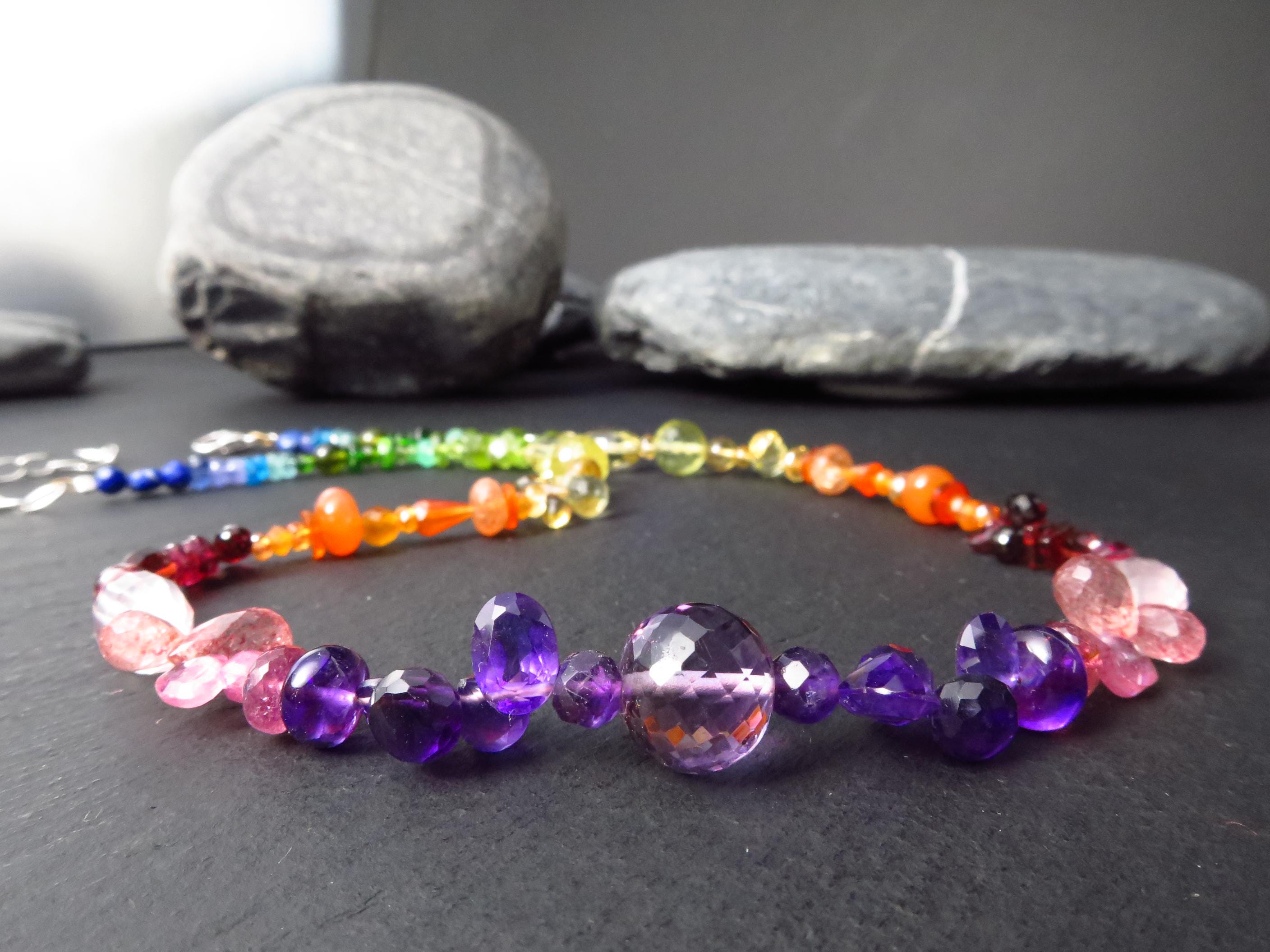 Chakra Spektral bunte Kette Silber 40cm +6cm Amethyst