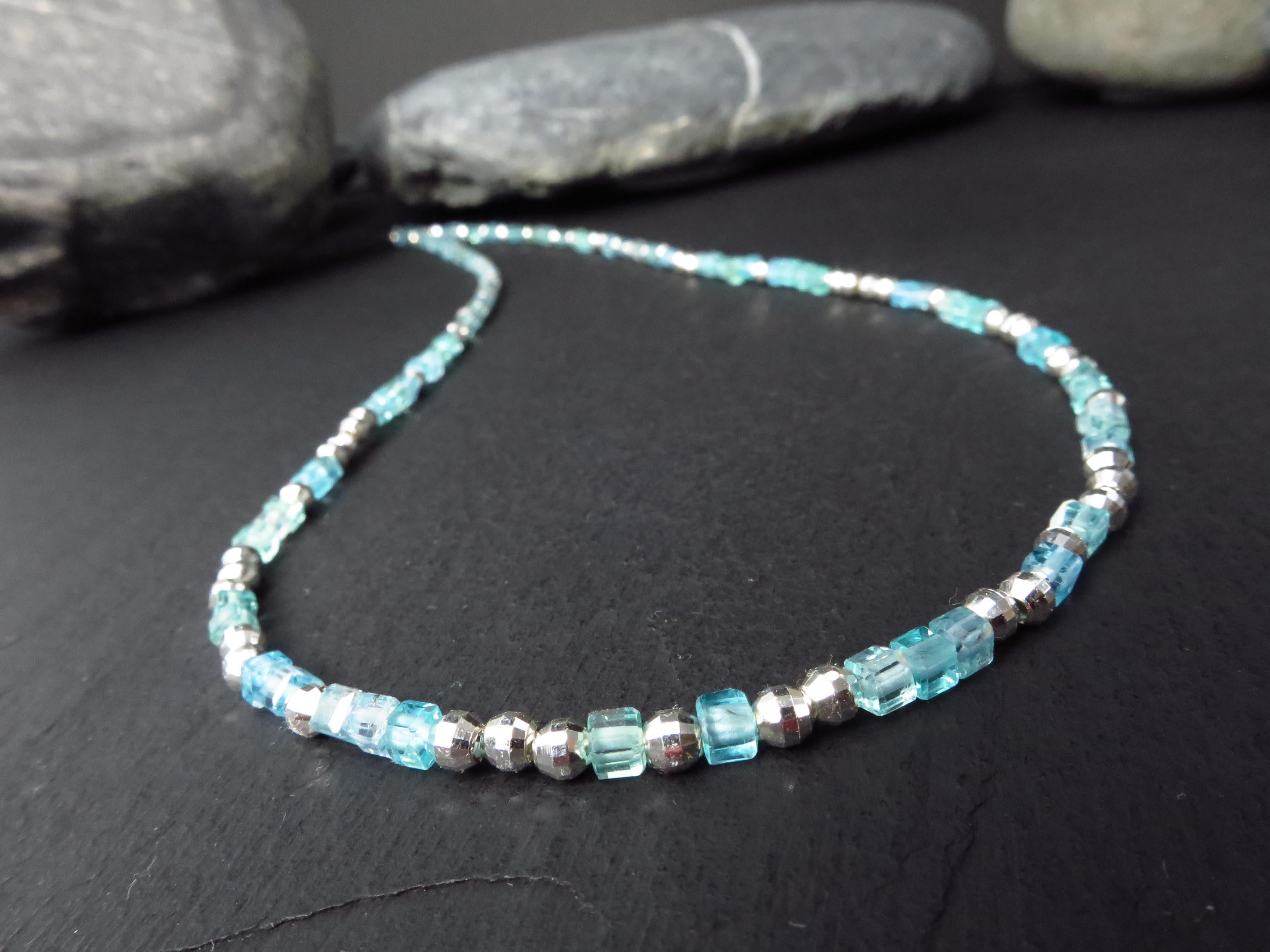 Apatit Würfel Kette 45cm Sterling Silber türkis