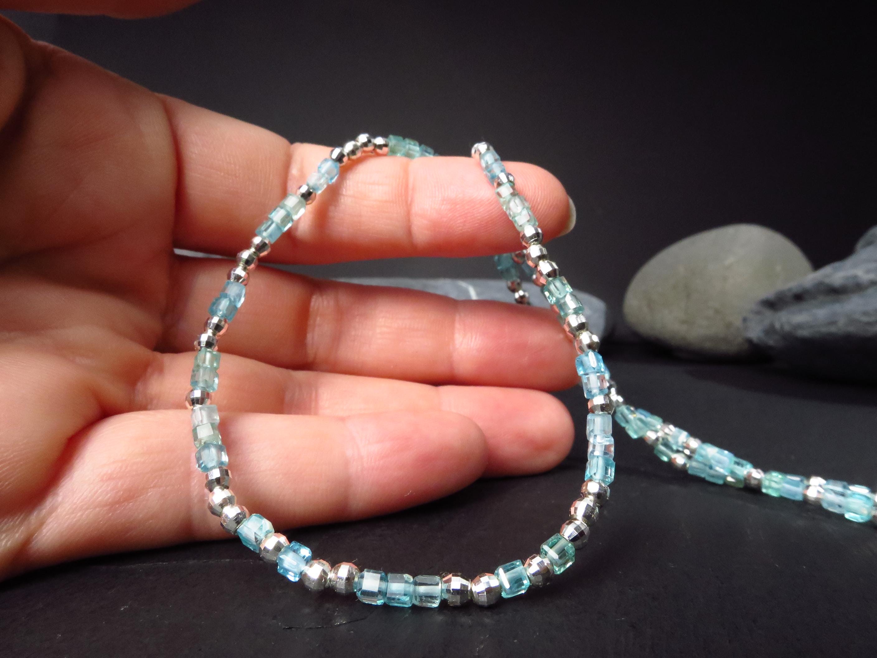 Apatit Würfel Kette 45cm Sterling Silber türkis