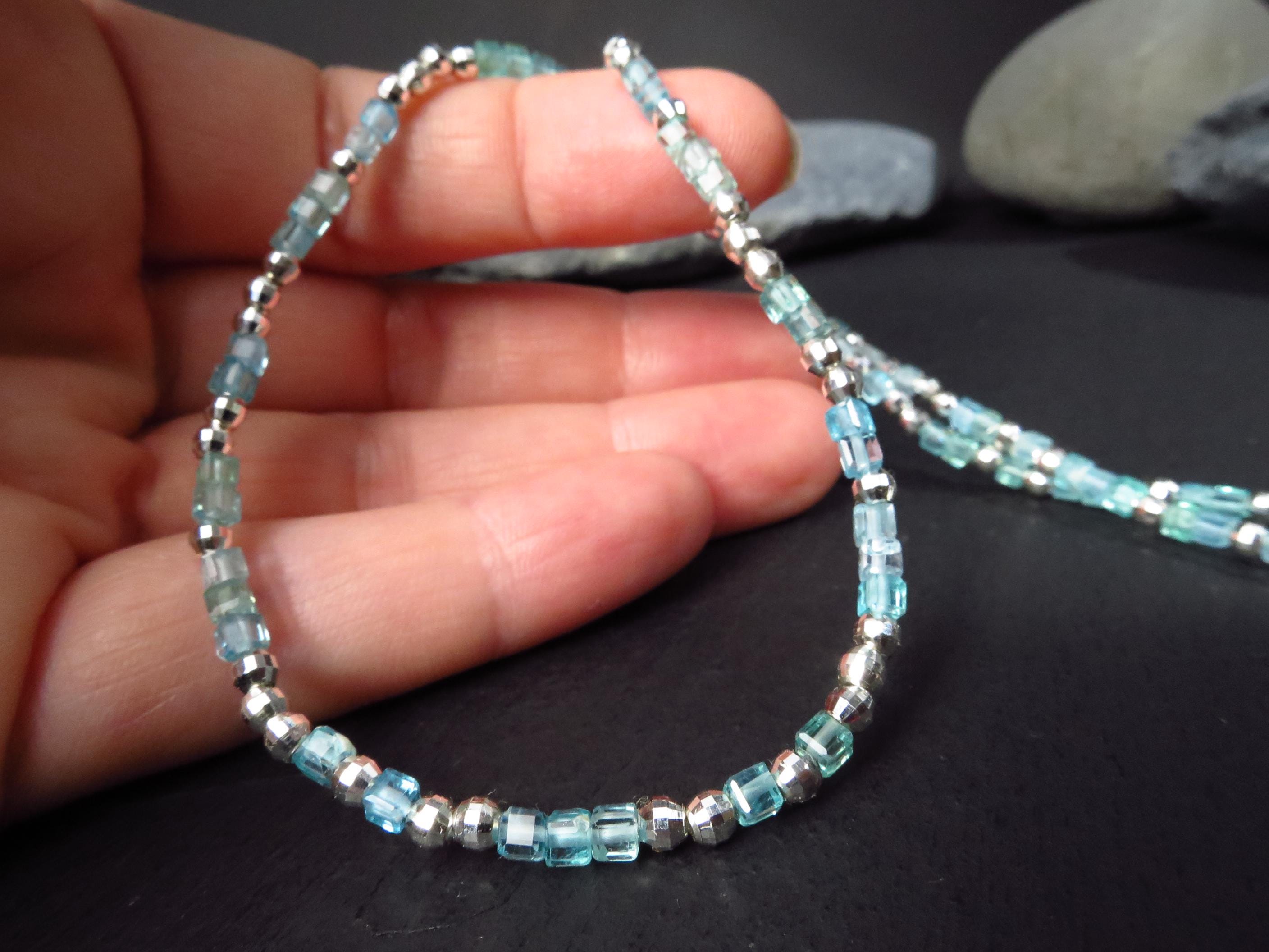 Apatit Würfel Kette 45cm Sterling Silber türkis