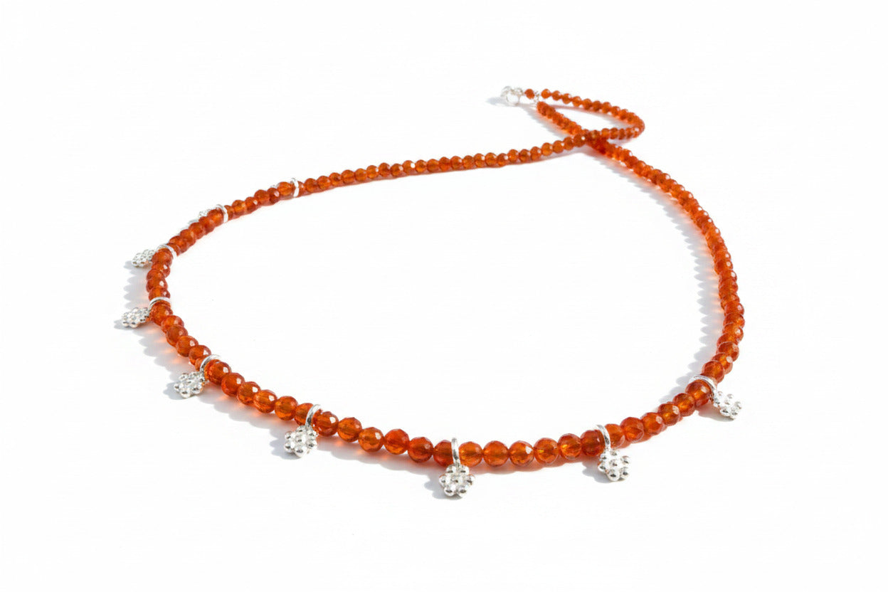 Karneol Kette Edelsteinkette 46cm Blumen Silber