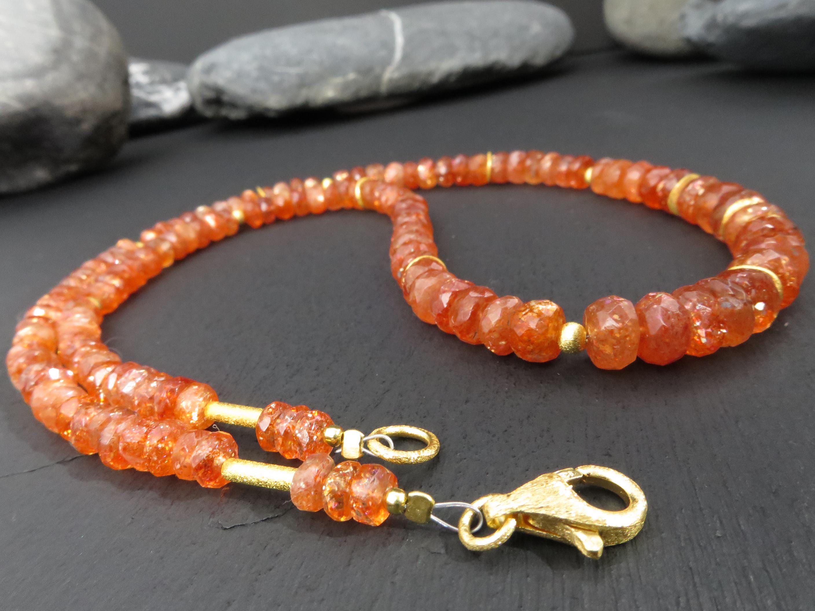 Sonnenstein Kette 48cm vergoldet Edelsteinkette