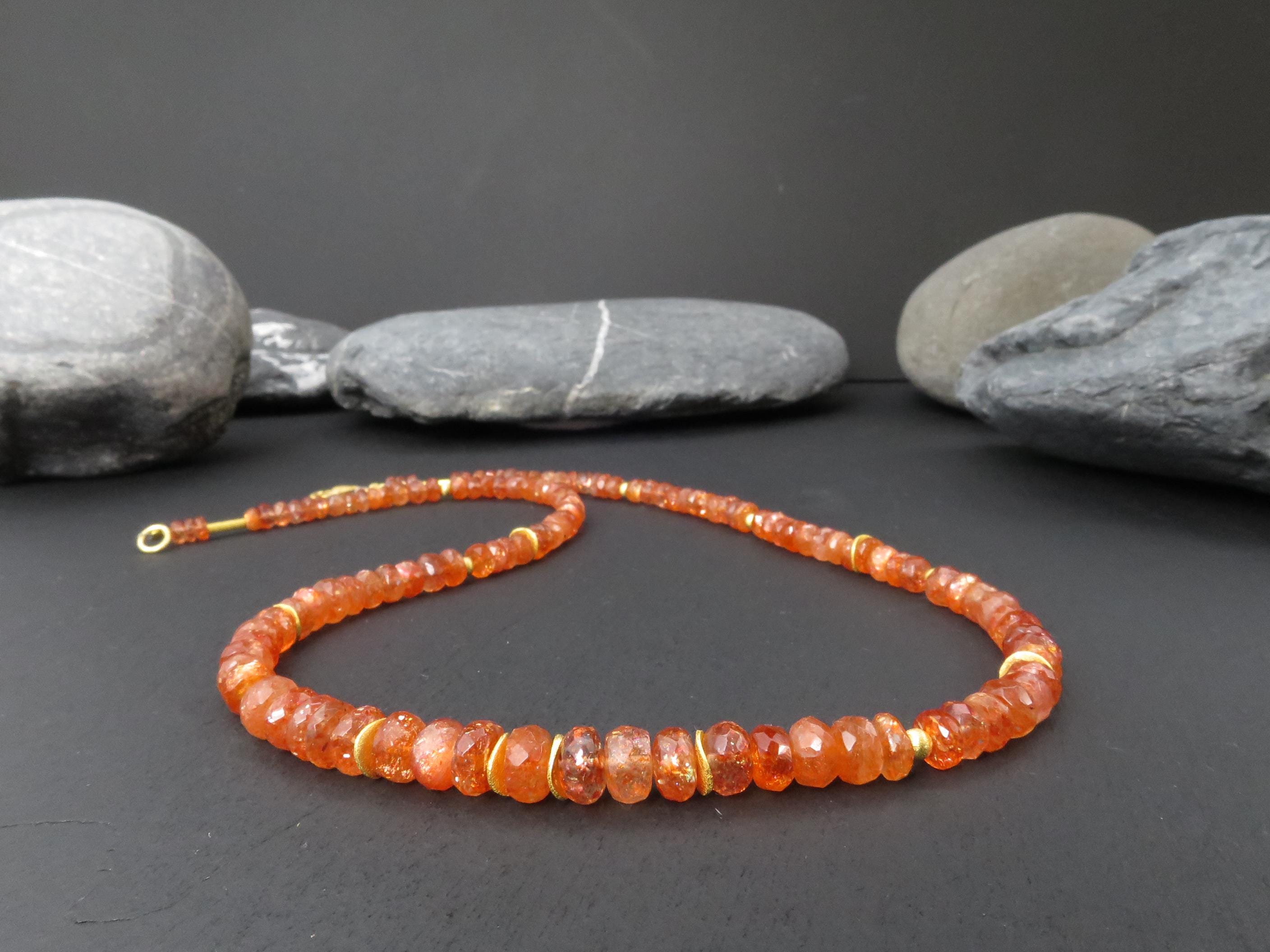 Sonnenstein Kette 48cm vergoldet Edelsteinkette