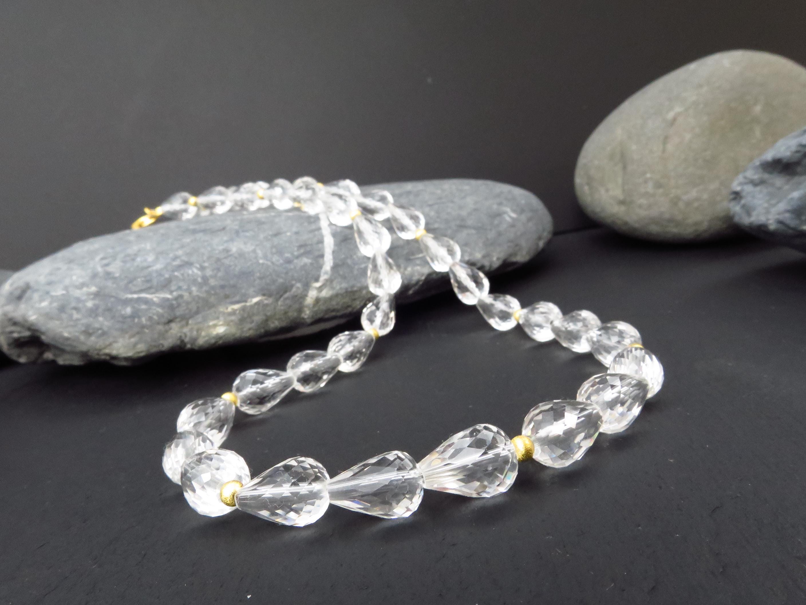 Echte Bergkristall Edelsteinkette vergoldet 46cm