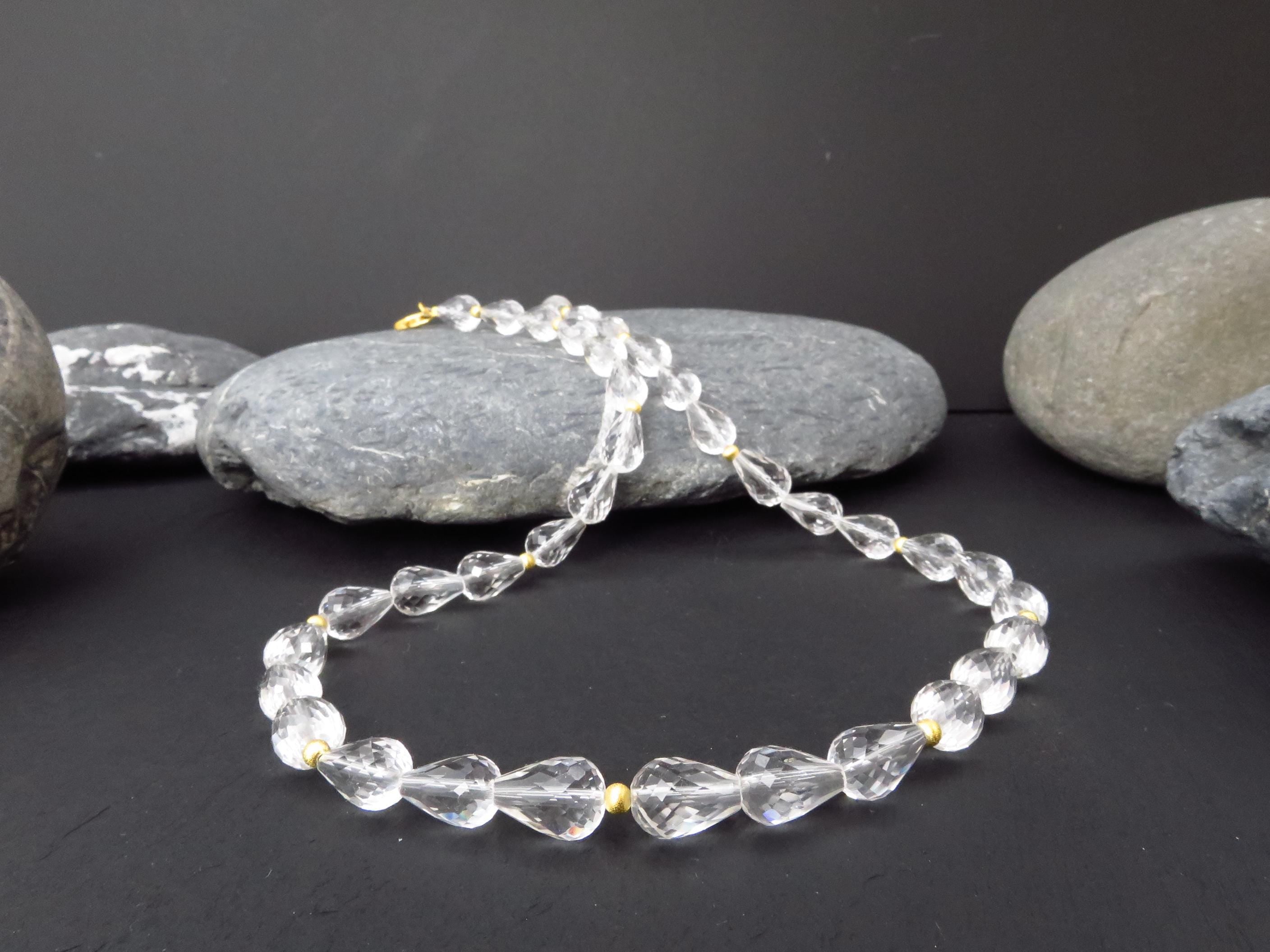 Echte Bergkristall Edelsteinkette vergoldet 46cm