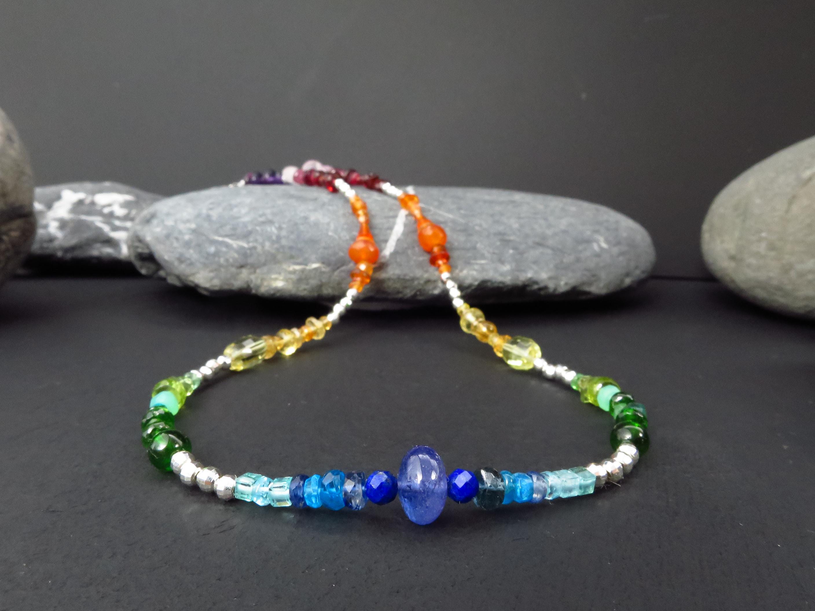 Chakra Regenbogen Tansanit Kette Silber Edelstein